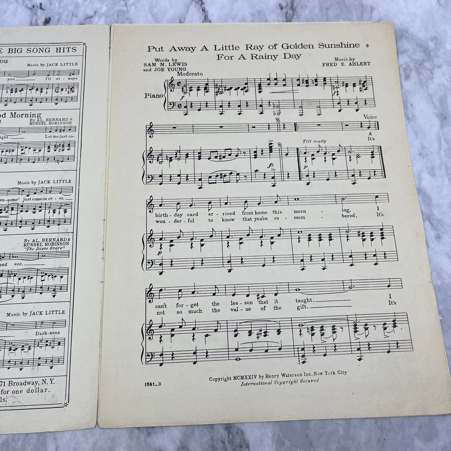Put Away A Little Ray Of Golden Sunshine For a Rainy Day 1924 Sheet Music V38