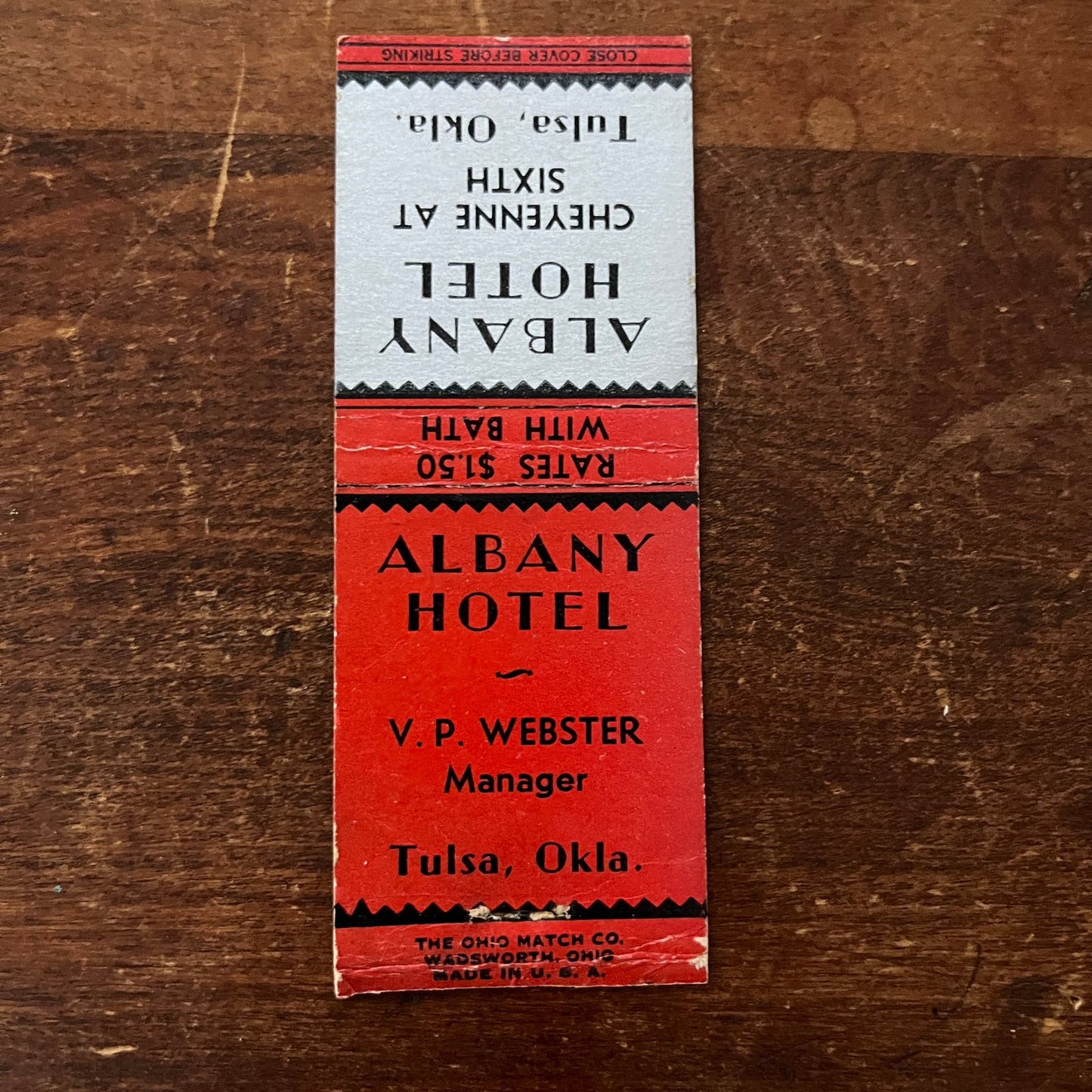 Albany Hotel Tulsa Oklahoma Advertising Matchbook Cover SB3-M2