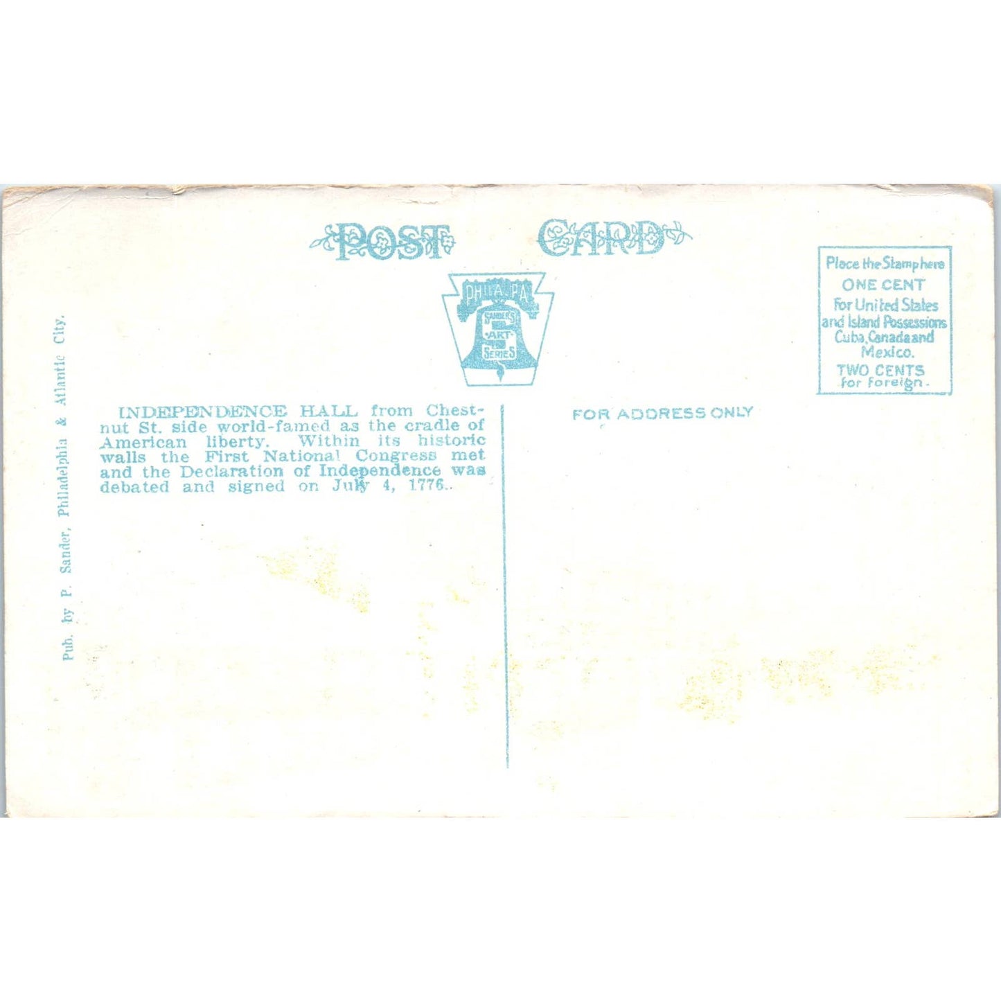 Vintage Postcard Independence Hall Chestnut St. Philadelphia PA TD9-P1