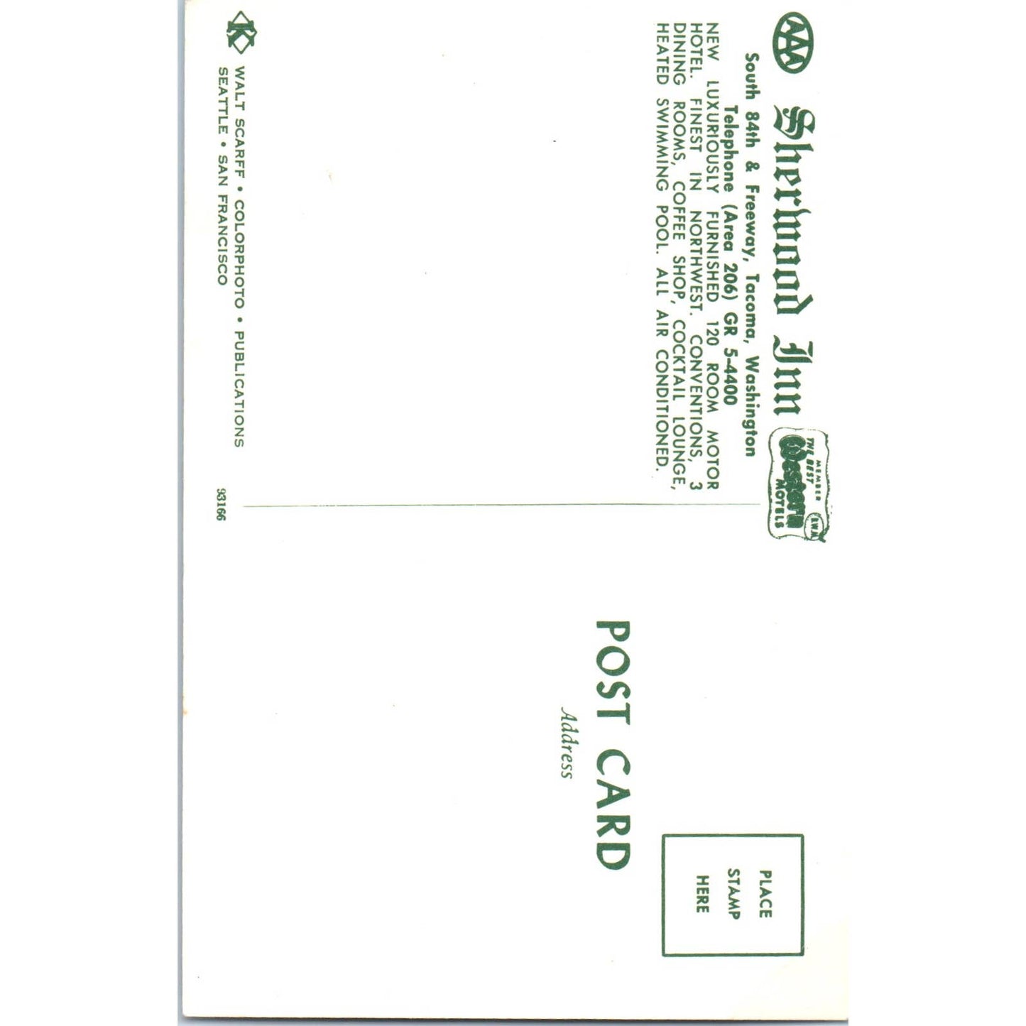 Vintage Postcard Sherwood Inn Motel Tacoma Washington TD9-W2