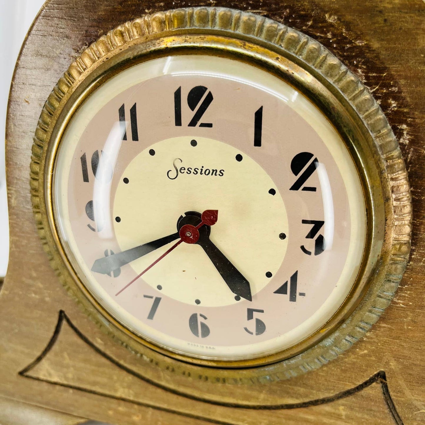 Vintage 1930s Art Deco Sessions Mahogany Wood Brass Trim Mantle Clock Model W TB8