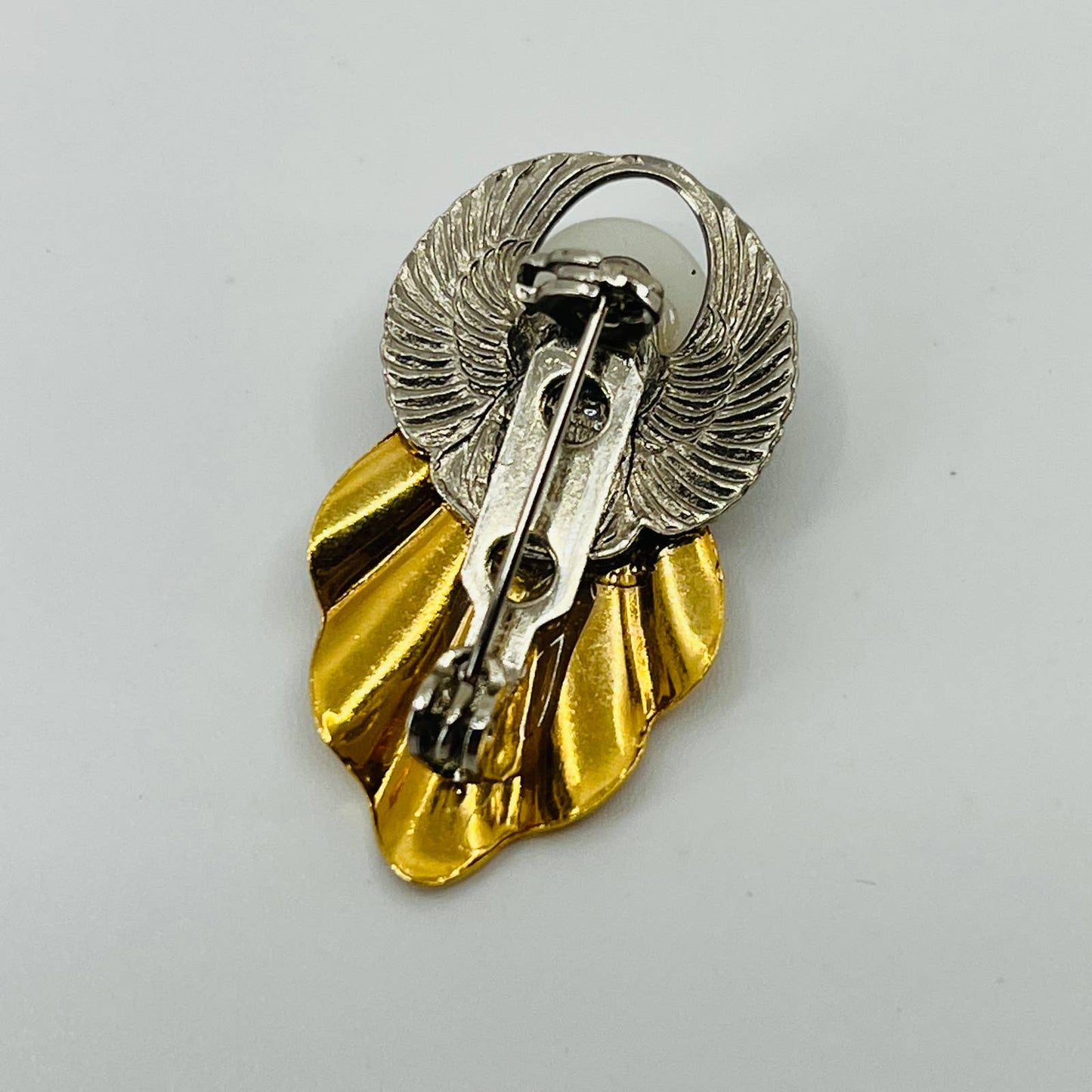 Vintage Angel With Faux Pearl Pin Gold & Silver Tone Brooch SB2