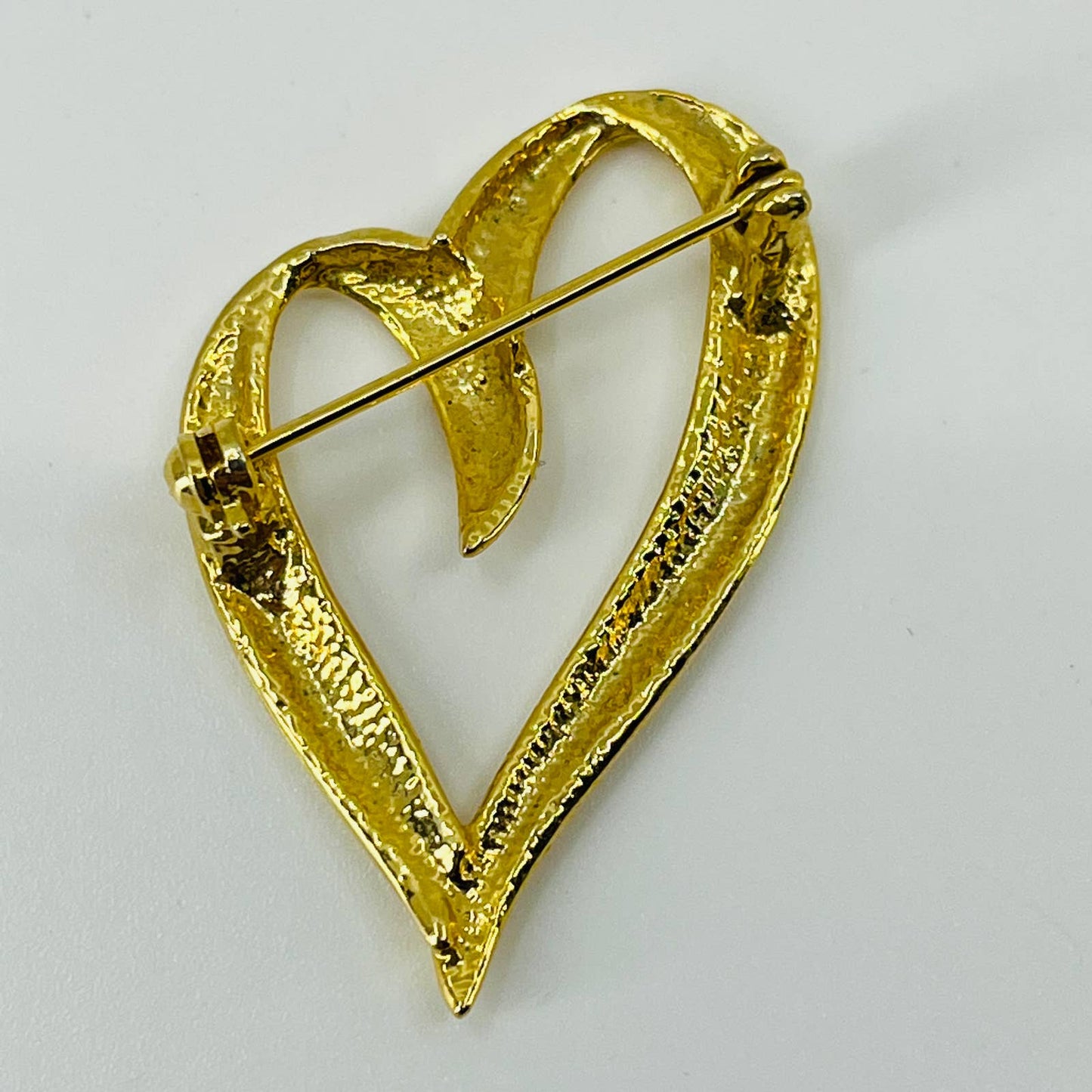 Vintage MCM Heart Rhinestone Brooch Gold Tone SA6