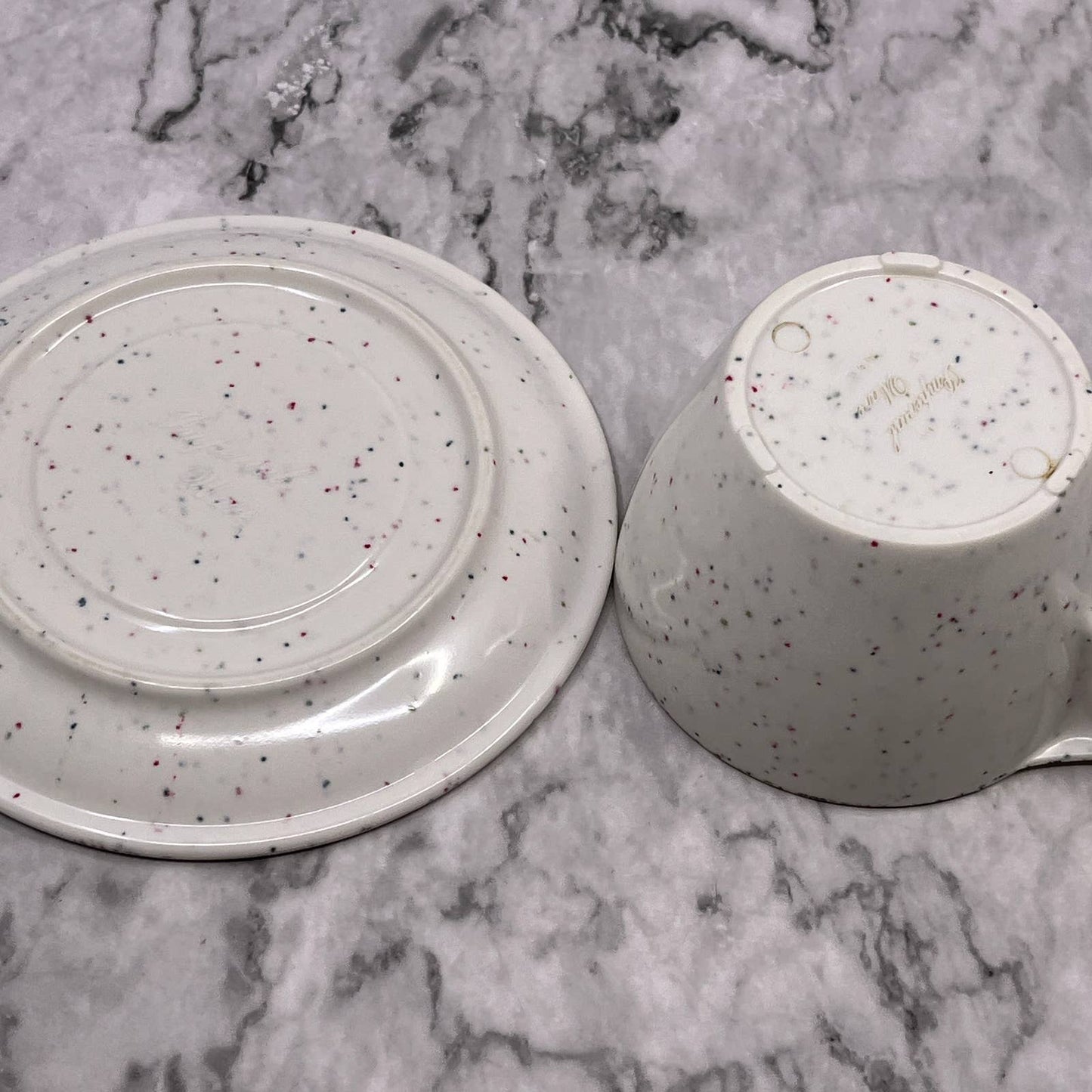 Imperial Ware Speckled Confetti White MCM Cup & Saucer Melmac Malamine TA3