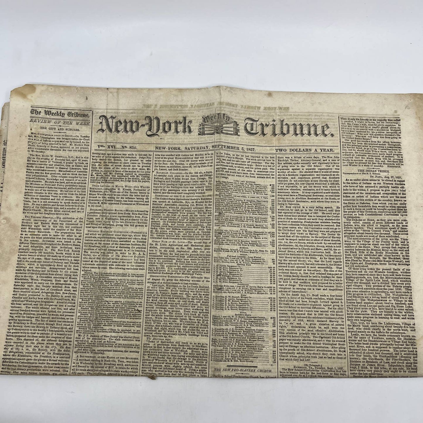 1857 Sep 5 Original New York Tribune - Dakota & Sioux Relations New MN Govt FL4