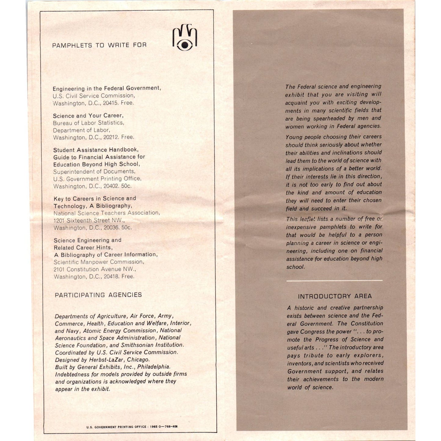 1965 The Vision of Man Exhibit of Federal Science & Engineering Brochure SF3