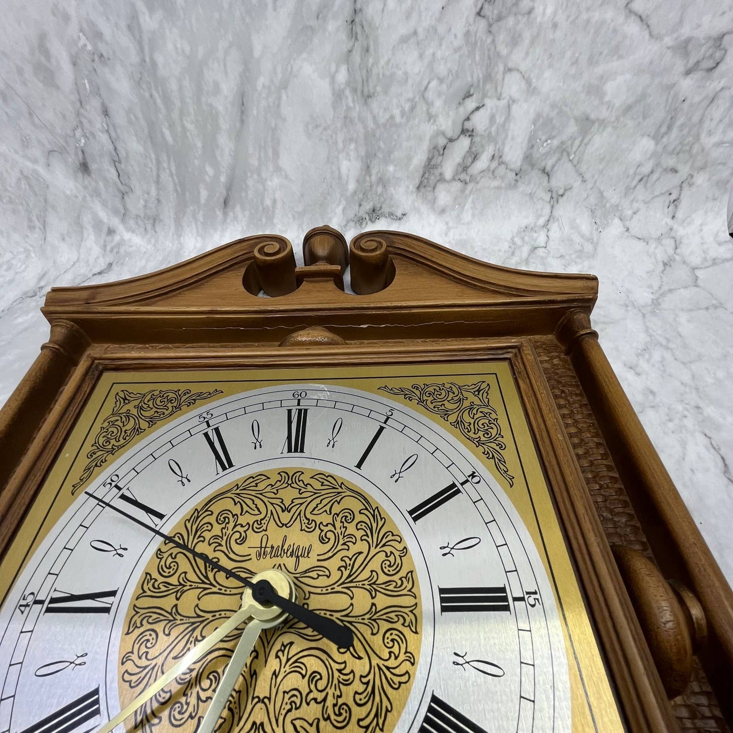 1970s Retro Burwood Products 17 1/2" Wall Clock Faux Wicker WORKS