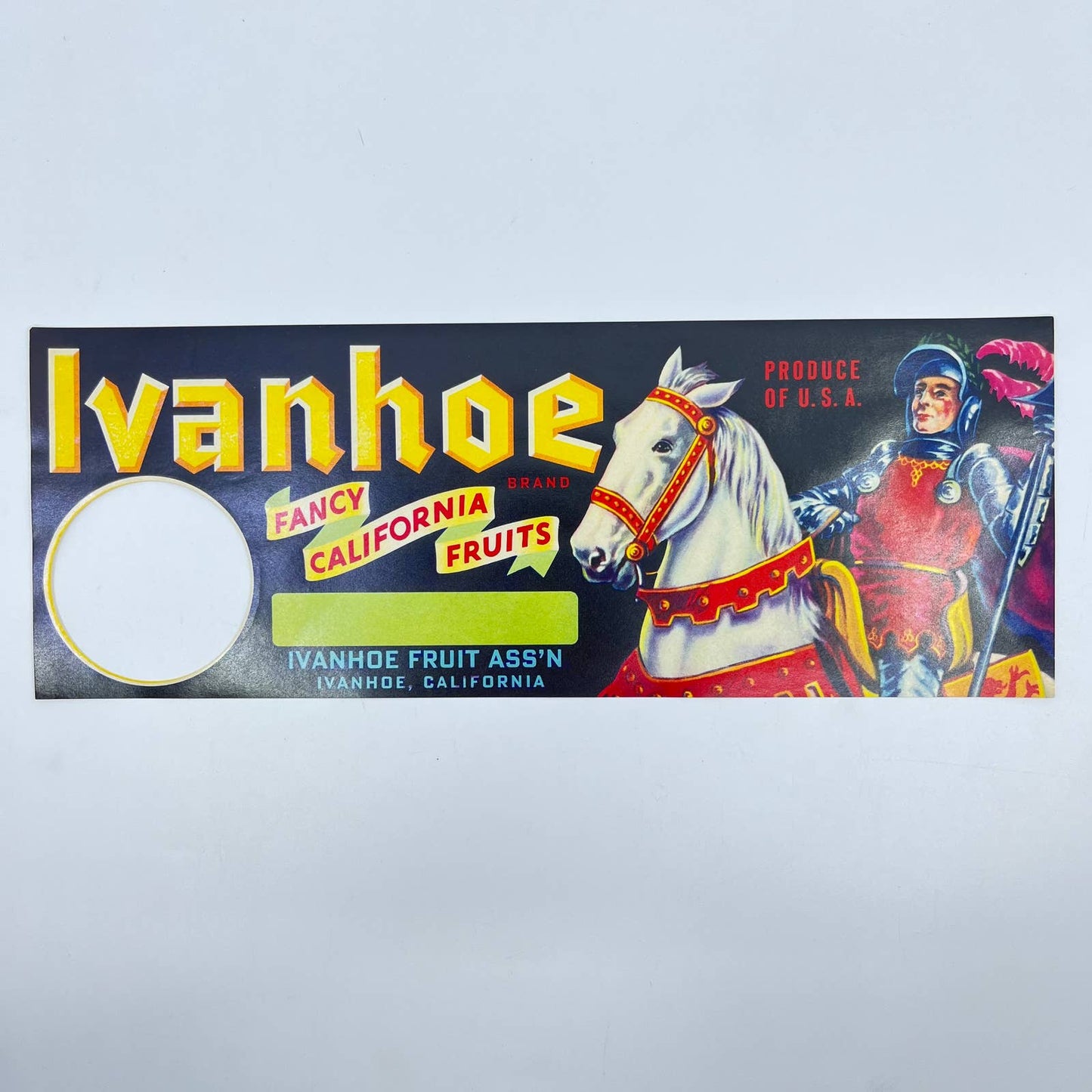 IVANHOE Fancy California Fruits Crate Label Knight on Horse CA FL3