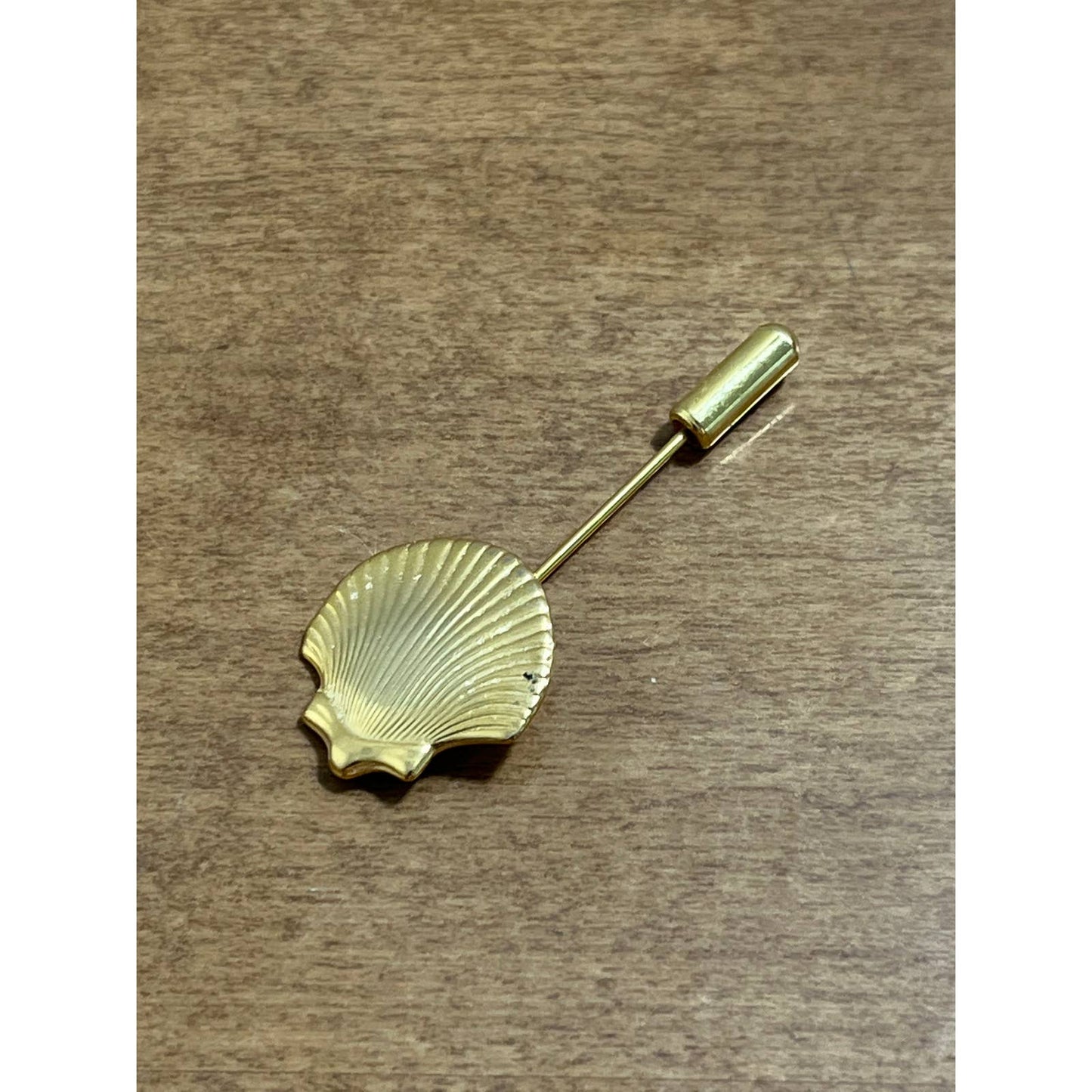 Vintage MCM 1960s Brass Clamshell Stick Pin Hat Pin 2” SE1