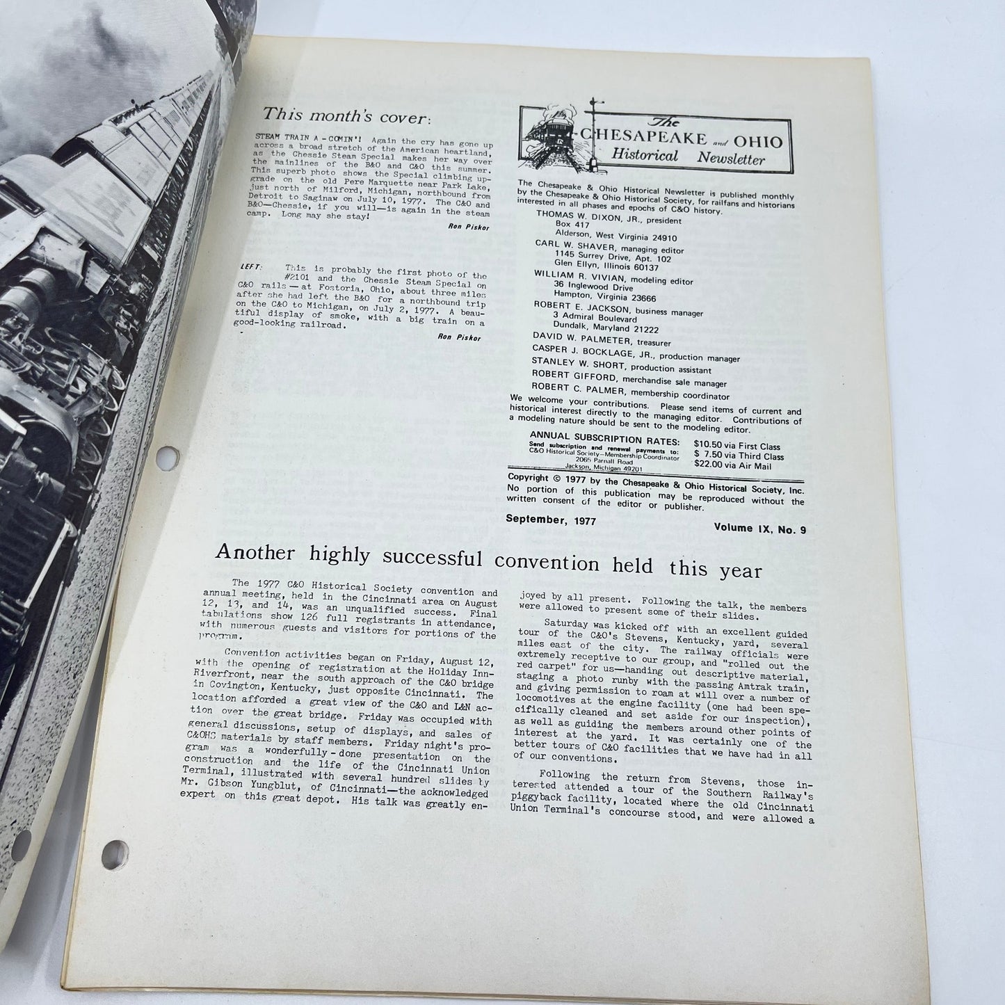 1977 Sept Chesapeake and Ohio Historical Newsletter C&O RR Thomas Dixon WV M1-2