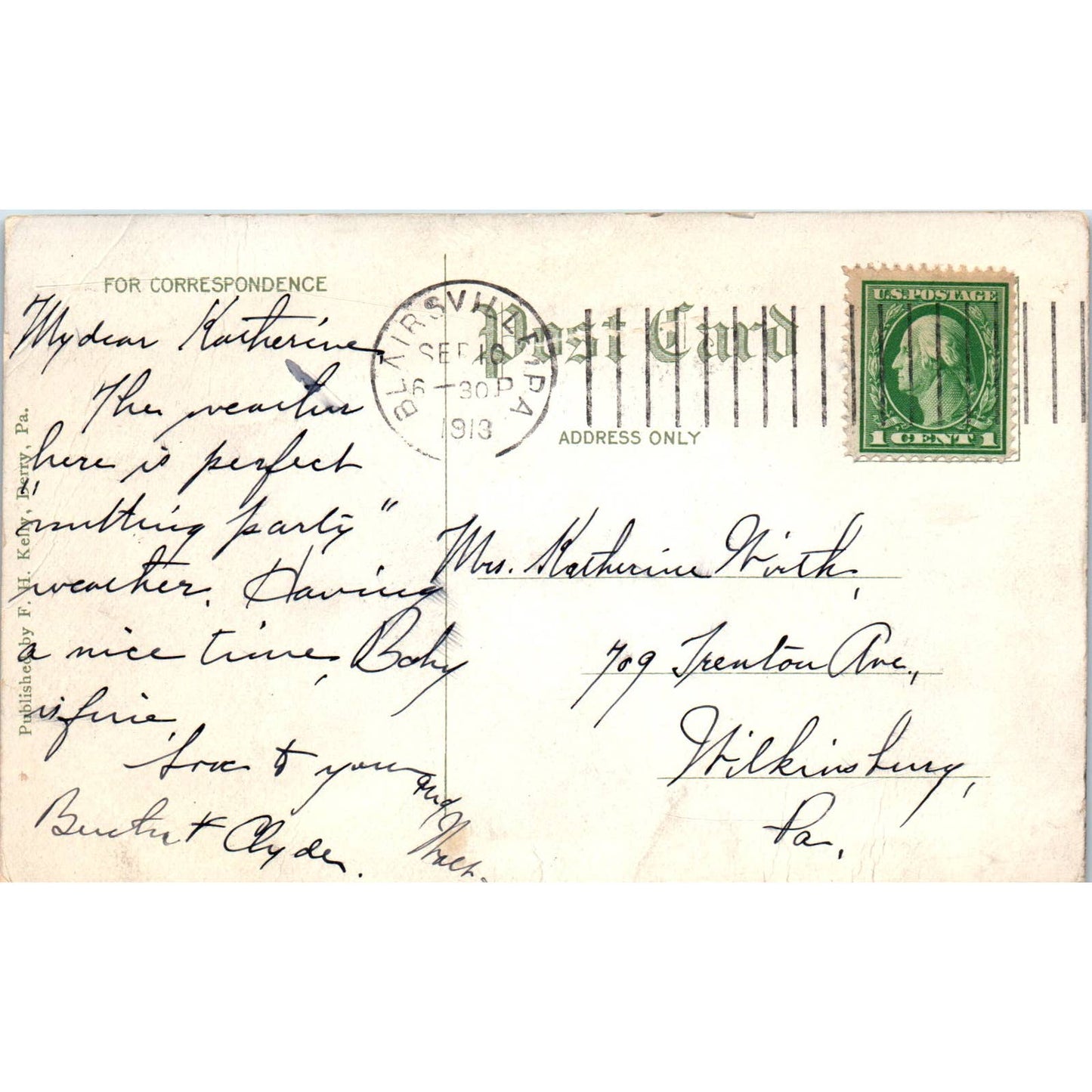 1913 Postcard Entrance To Ridgeview Park Derry PA TD9-P1