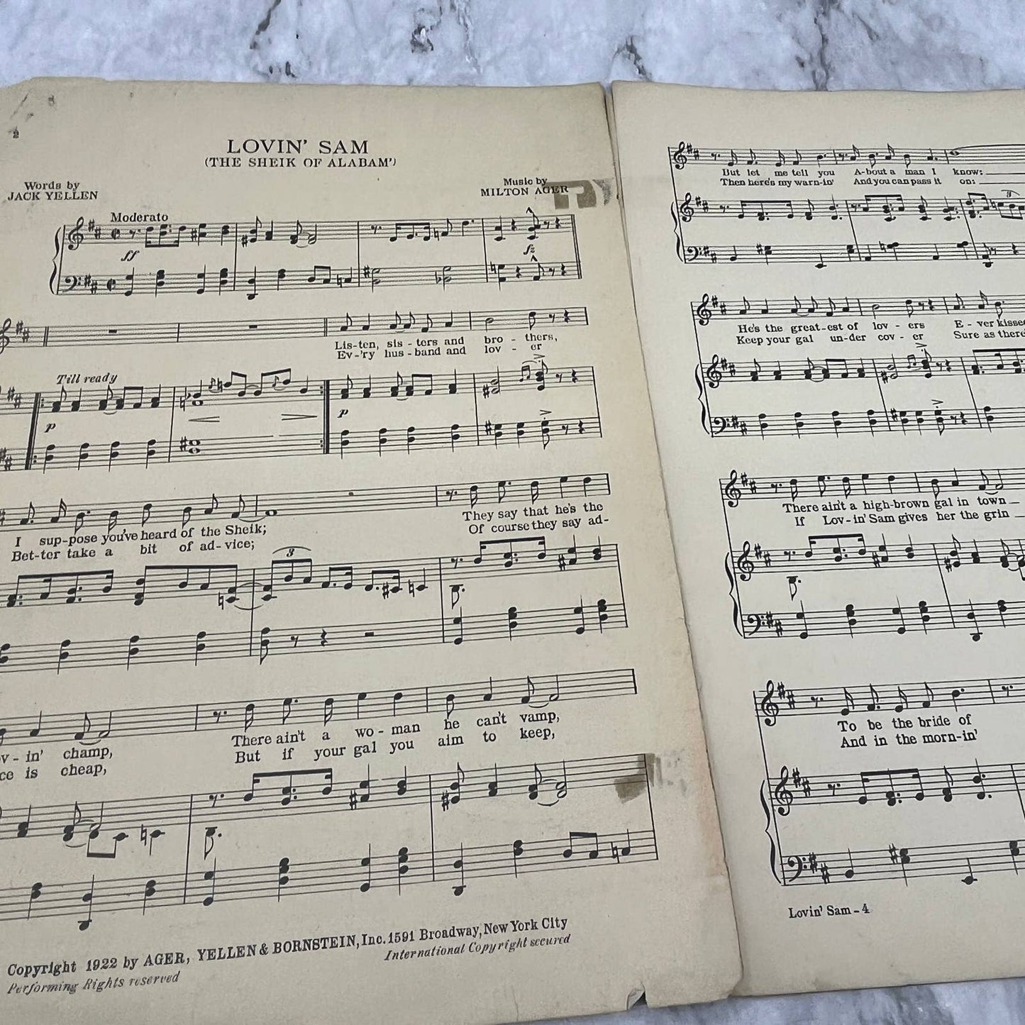 Lovin Sam The Sheik of Alabam Milton Ager Jack Yellen 1922 Sheet Music TK2-SM4