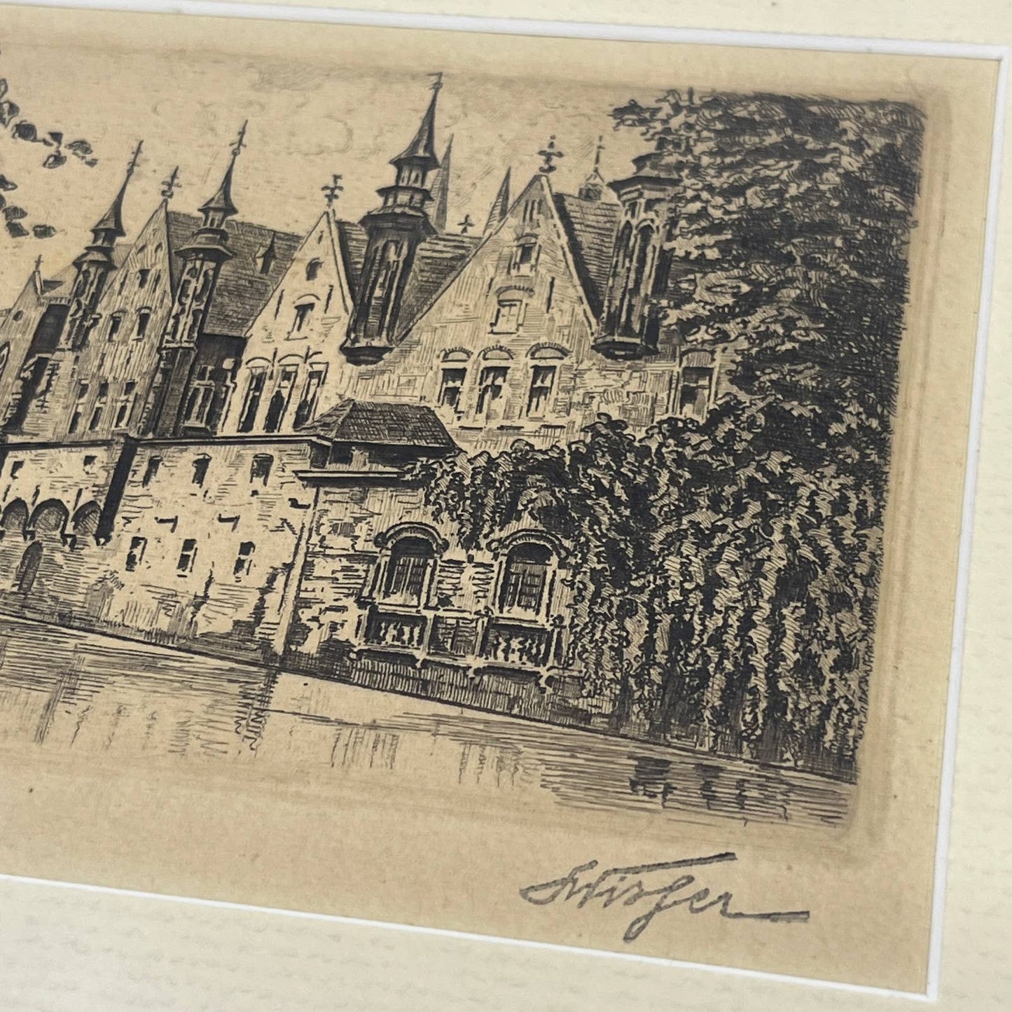 Framed Print Sketch Facade of Palais du Franc, Brugse Vrije, Bruges, Belgium TG6