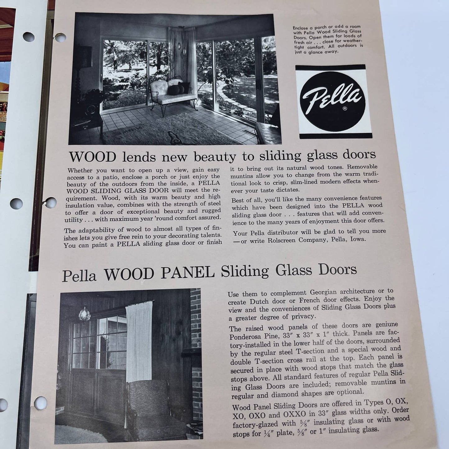 1950s Pella Wood Sliding Glass Doors Fold Out Brochure & Cover Letter TH7