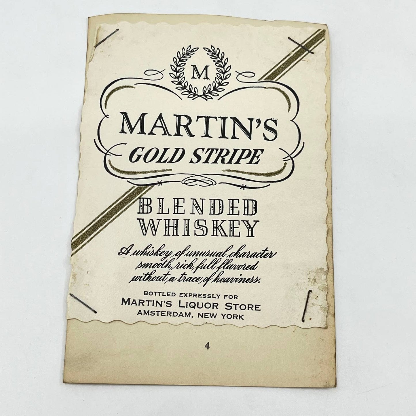 Martins Gold Stripe Whiskey Label Martin’s Liquor Store Amsterdam NY