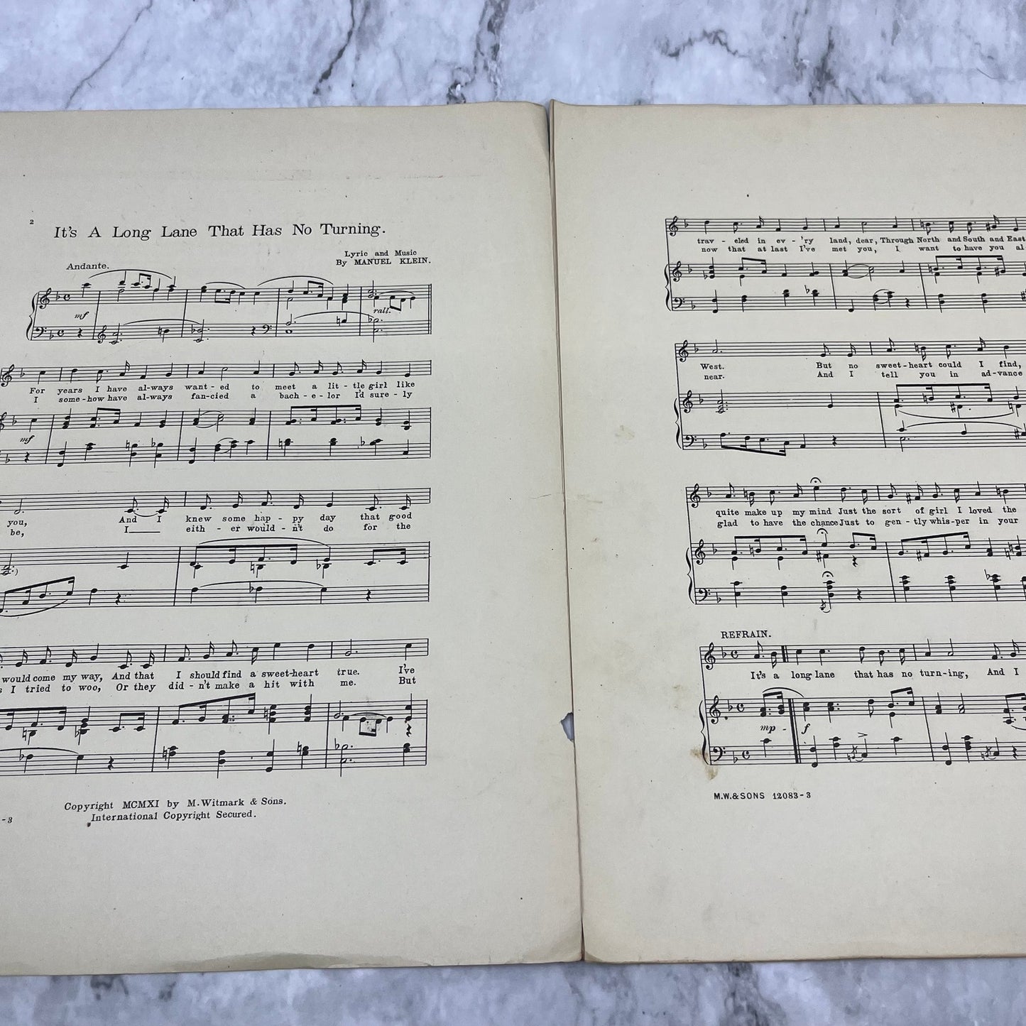 It's A Long Lane That Has No Turning Around The World 1911 Sheet Music Klein V41-1