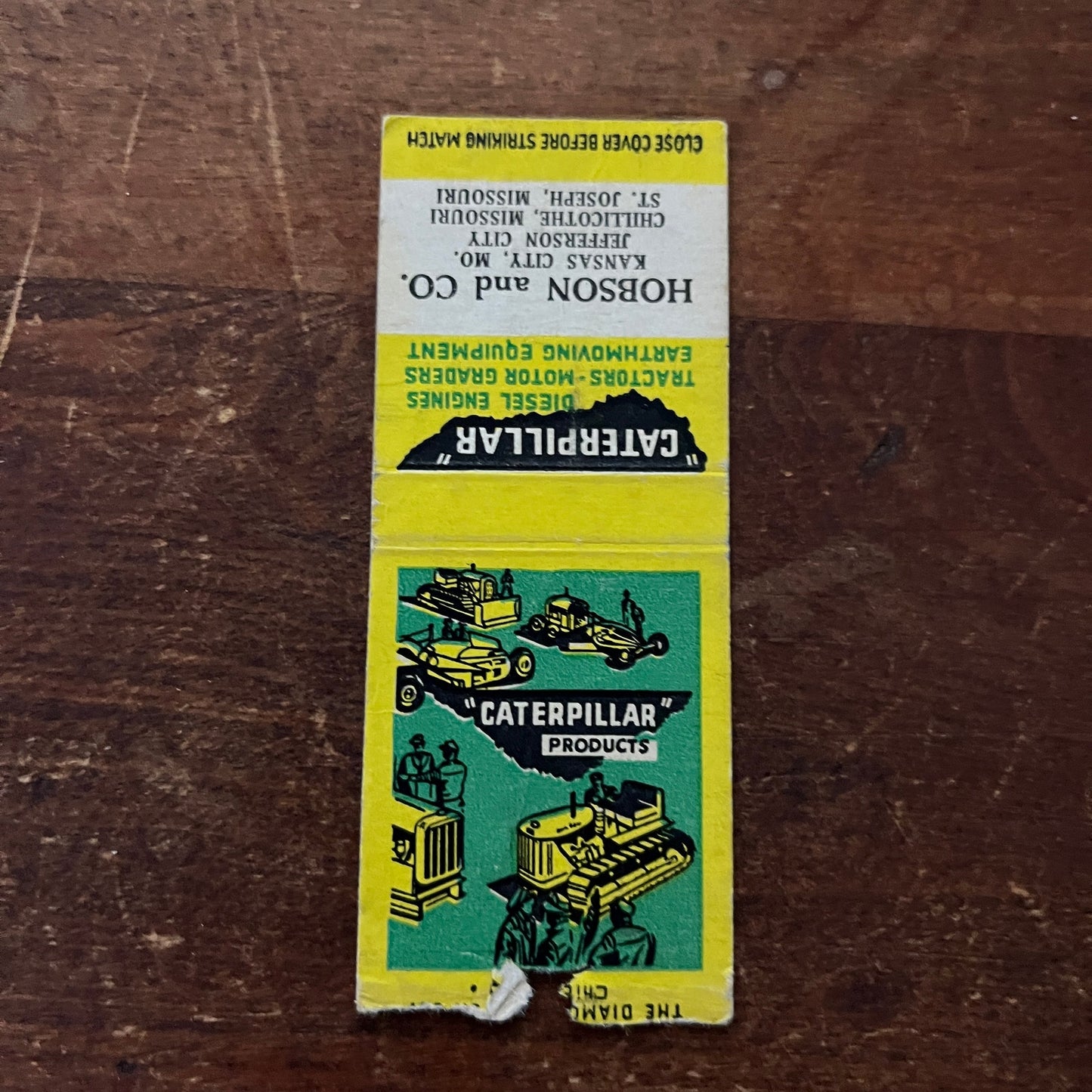 Caterpillar Products Hobson & Co Kansas City MO Advertising Matchbook MM11-5