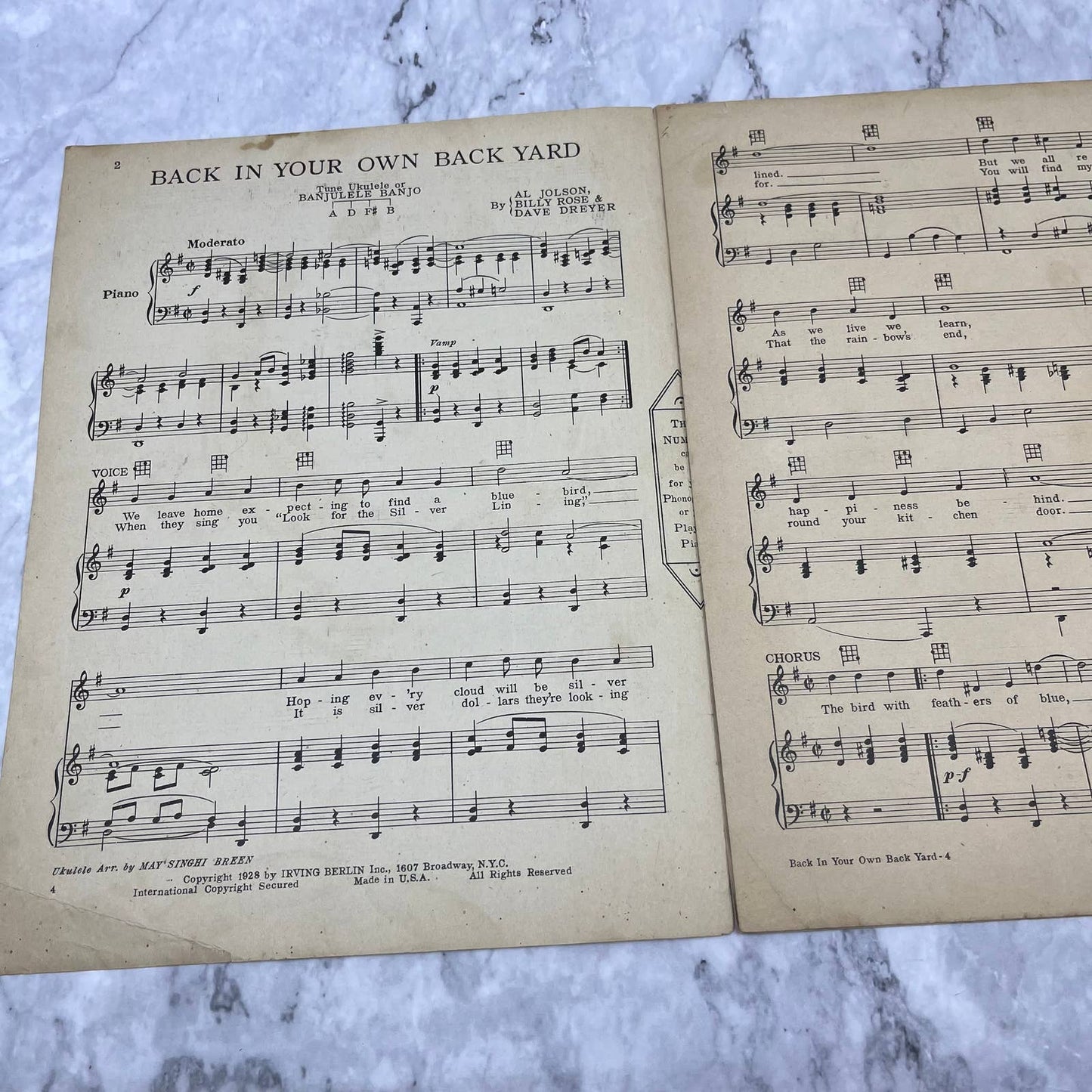 1928 Back In Your Own Back Yard Sheet Music A Jolson Lillian Roth Cover TJ4