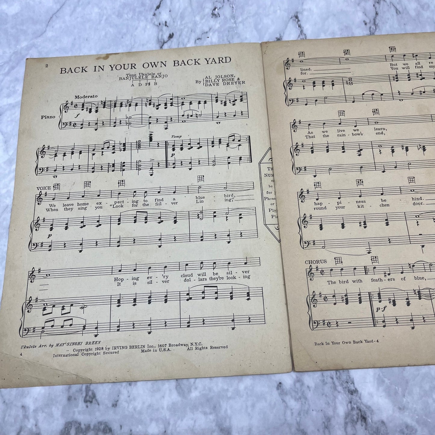 1928 Back In Your Own Back Yard Sheet Music A Jolson Lillian Roth Cover V41-1