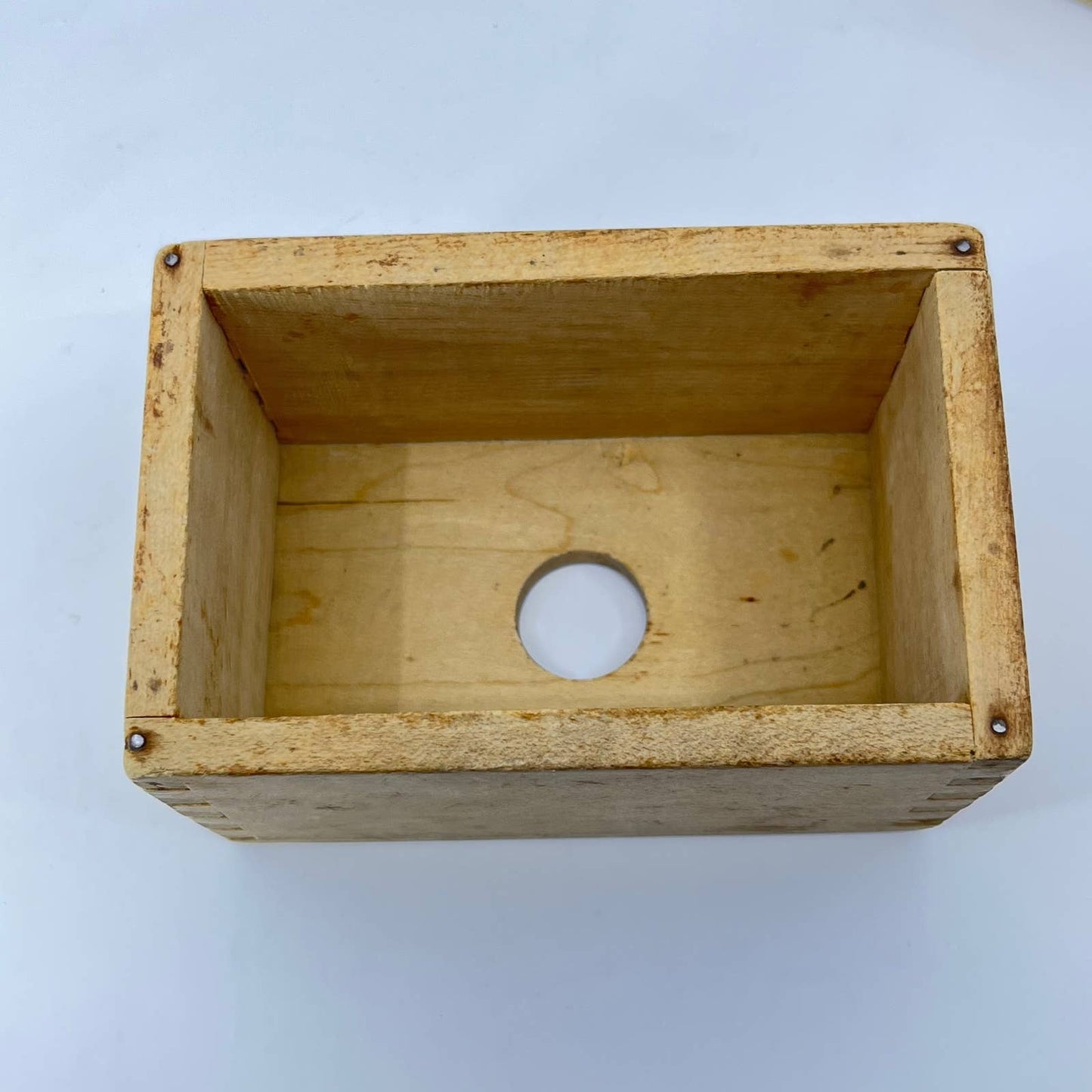 Antique Primitive Rectangular Wooden Butter Mold with Dovetail Joints 3x4.5” TE3