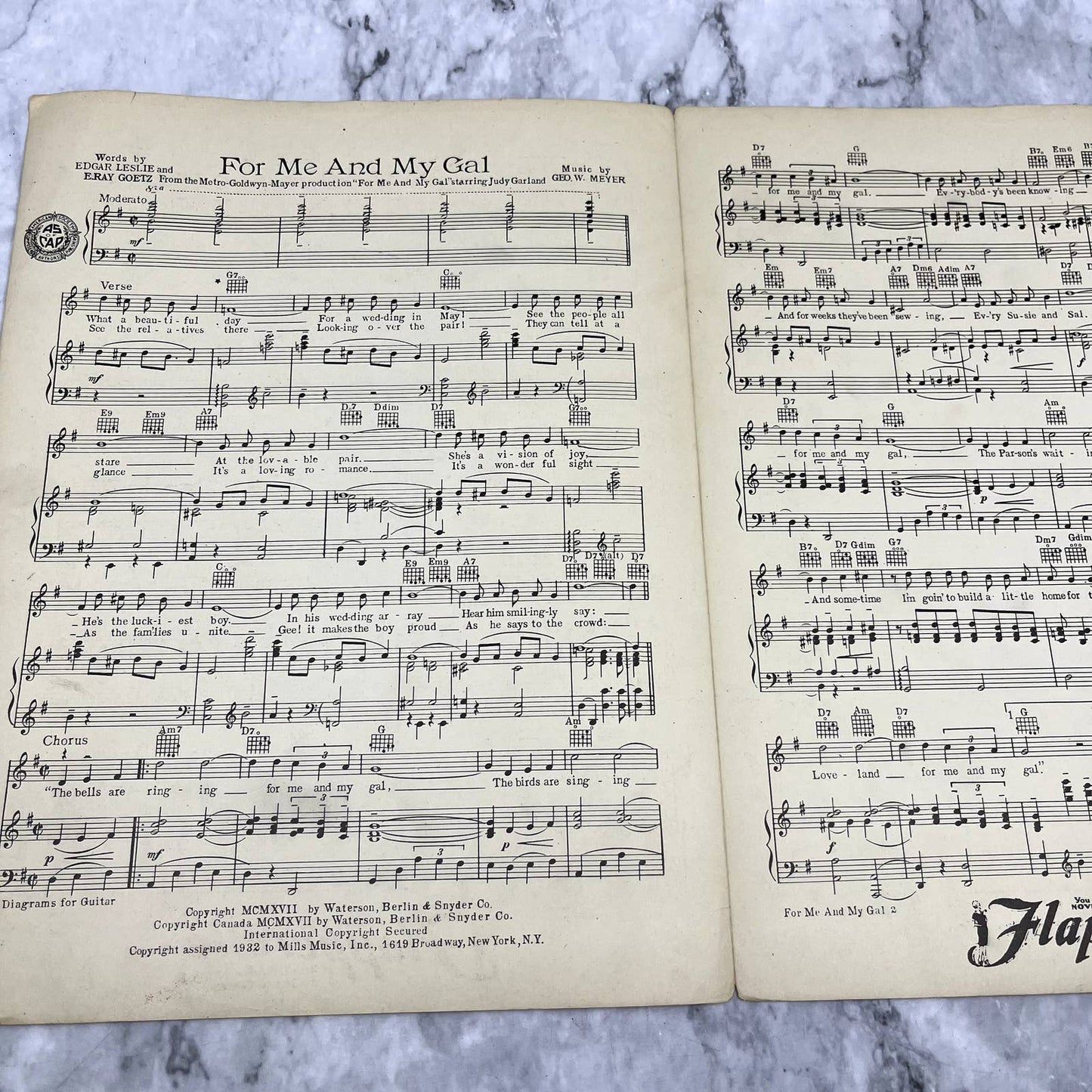 For Me and My Gal Judy Garland Edgar Leslie 1917 Sheet Music TK2-SM2