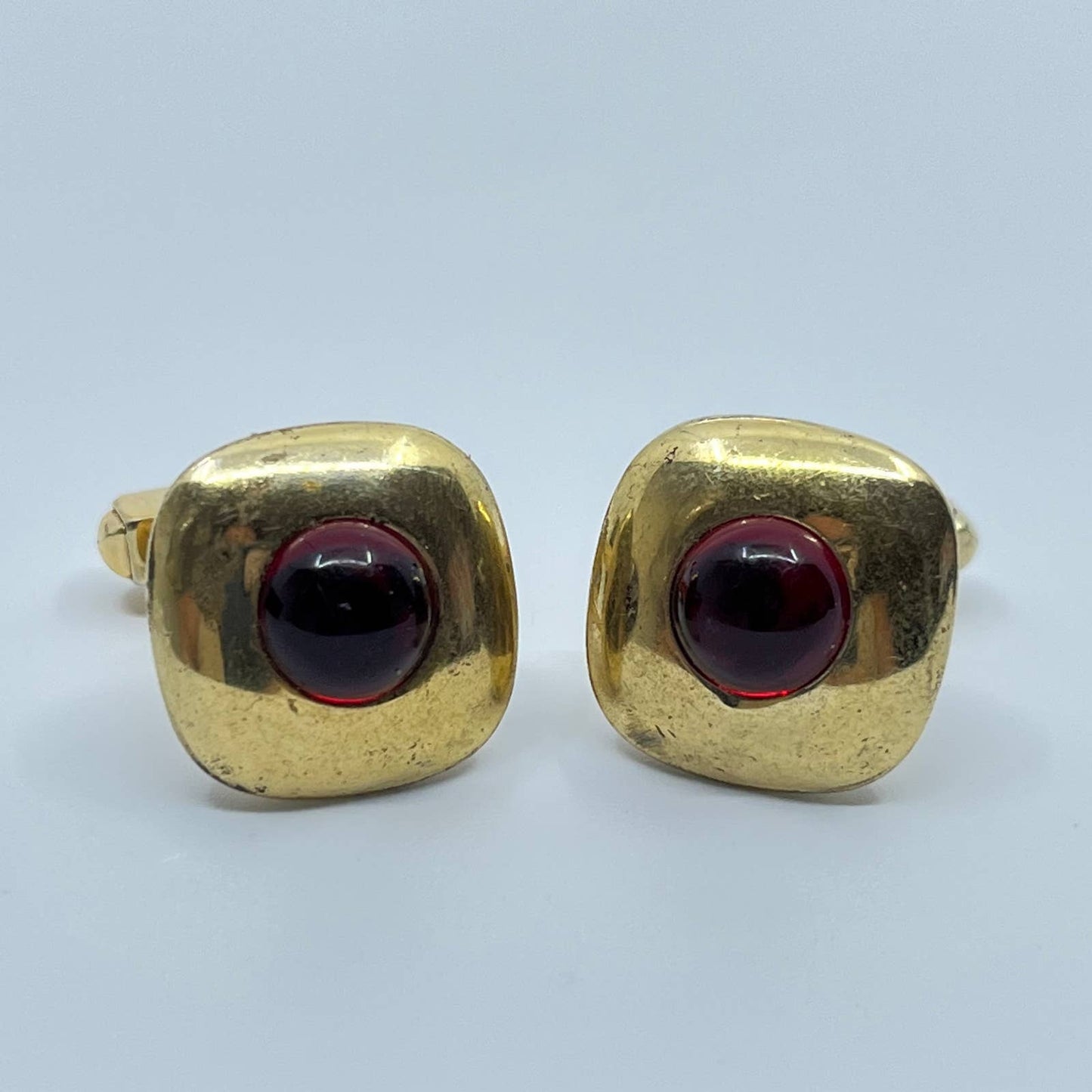 Vintage Anson Gold and Red Ruby Tone Cufflinks Cuff Links SC3