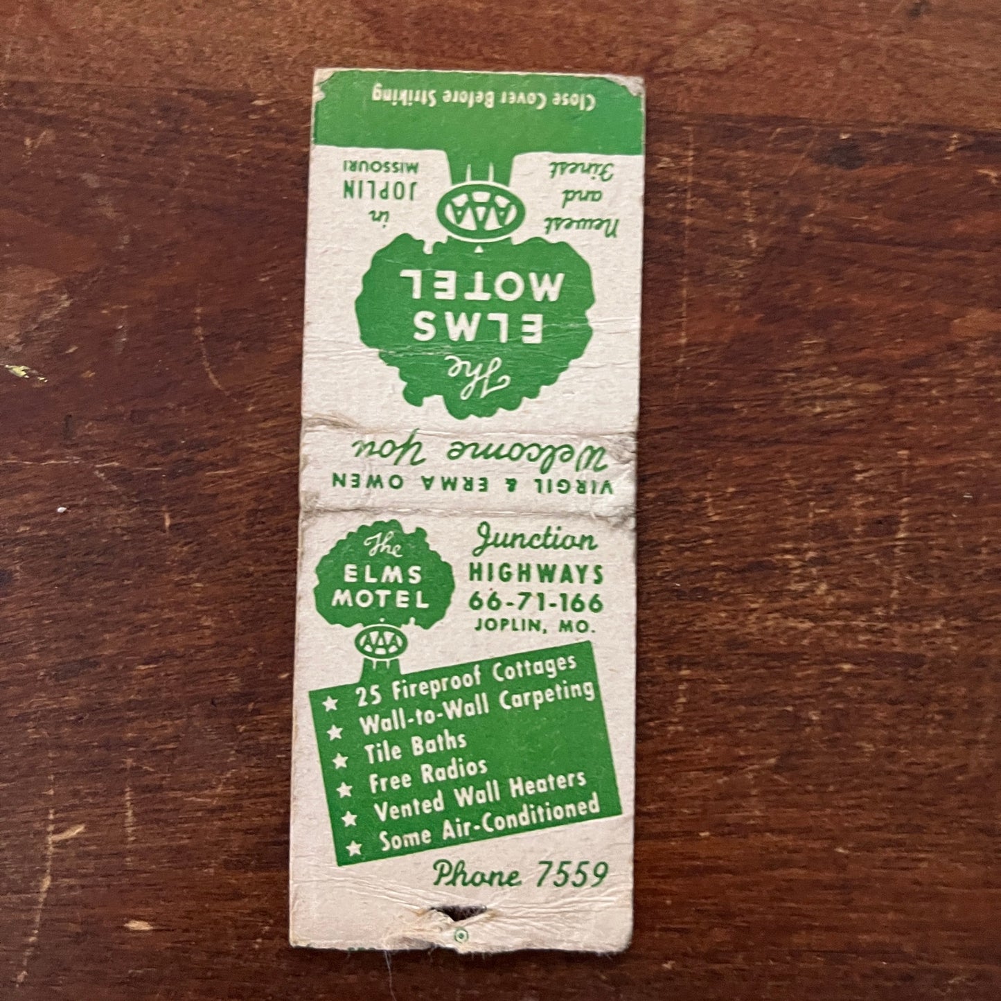 The Elms Motel Joplin MO Advertising Matchbook Cover MM11-6