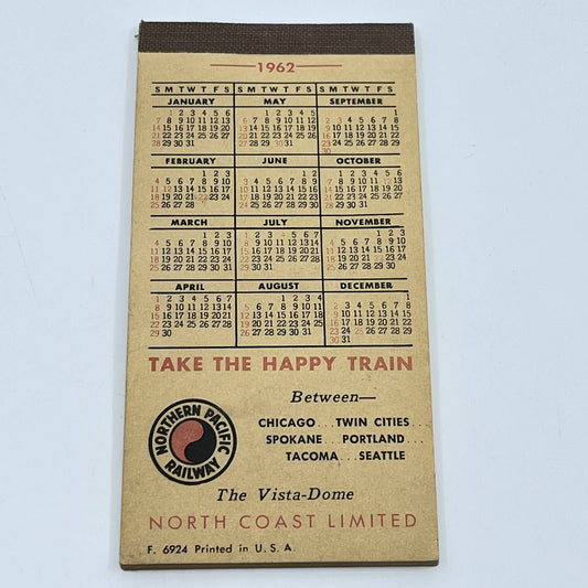1962 Northern Pacific Railway Promo Notepad Calendar SC7
