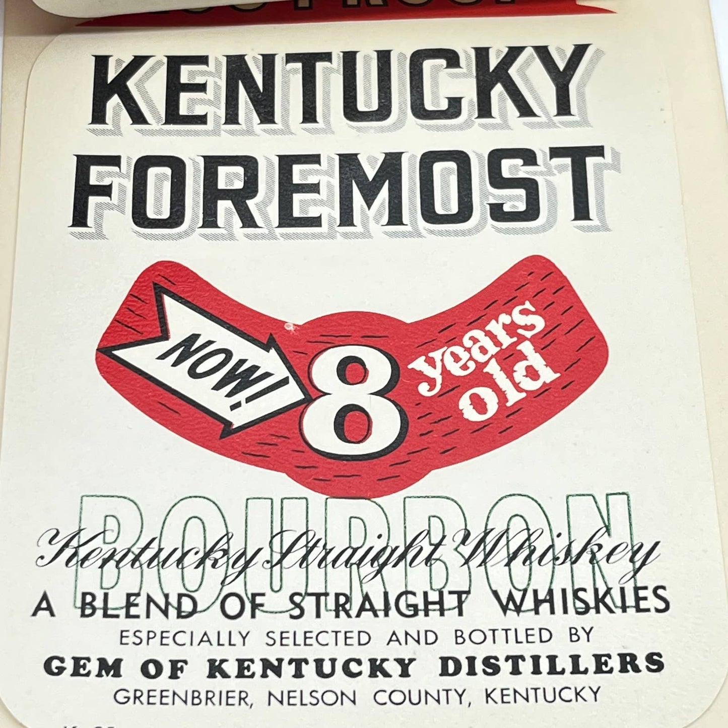 Kentucky Foremost Whiskey Label Set of 2 Gem of Kentucky Distributors Greenbrier