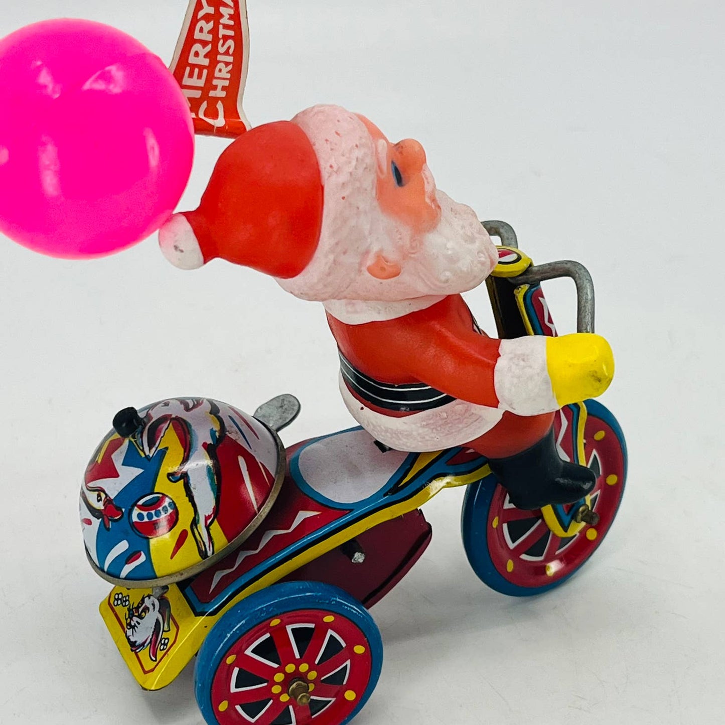 Vintage 1950s SANTA ON TRICYCLE Tin Litho Wind-Up Toy JAPAN Christmas WORKS TC4
