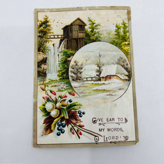 1880s Victorian Christian Holy Prayer Card Give Ear to My Words Lord Cottage AA2