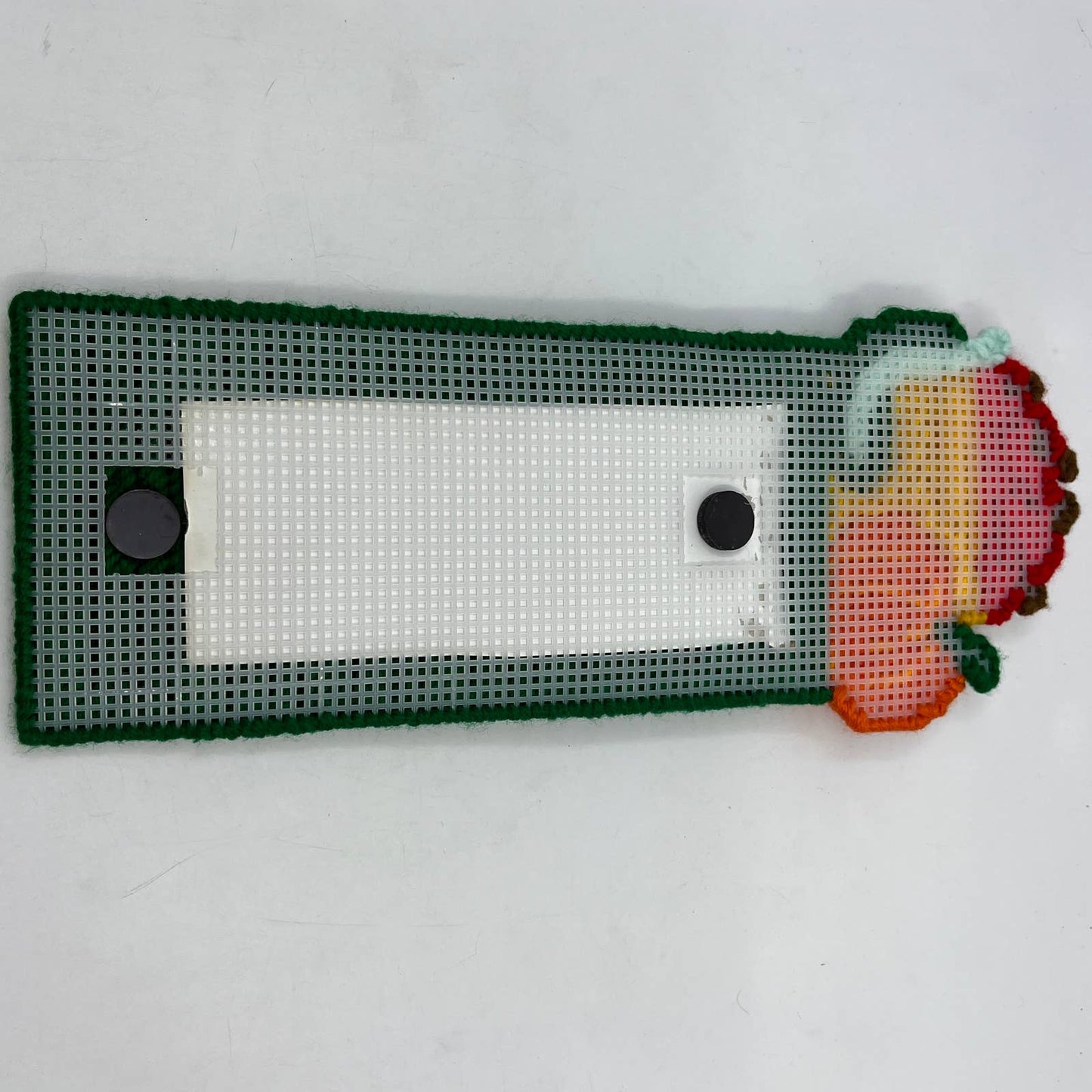 Retro Kitsch Cross Stitch Canvas Grocery List Holder Magnet Autumn Pumpkin TC3