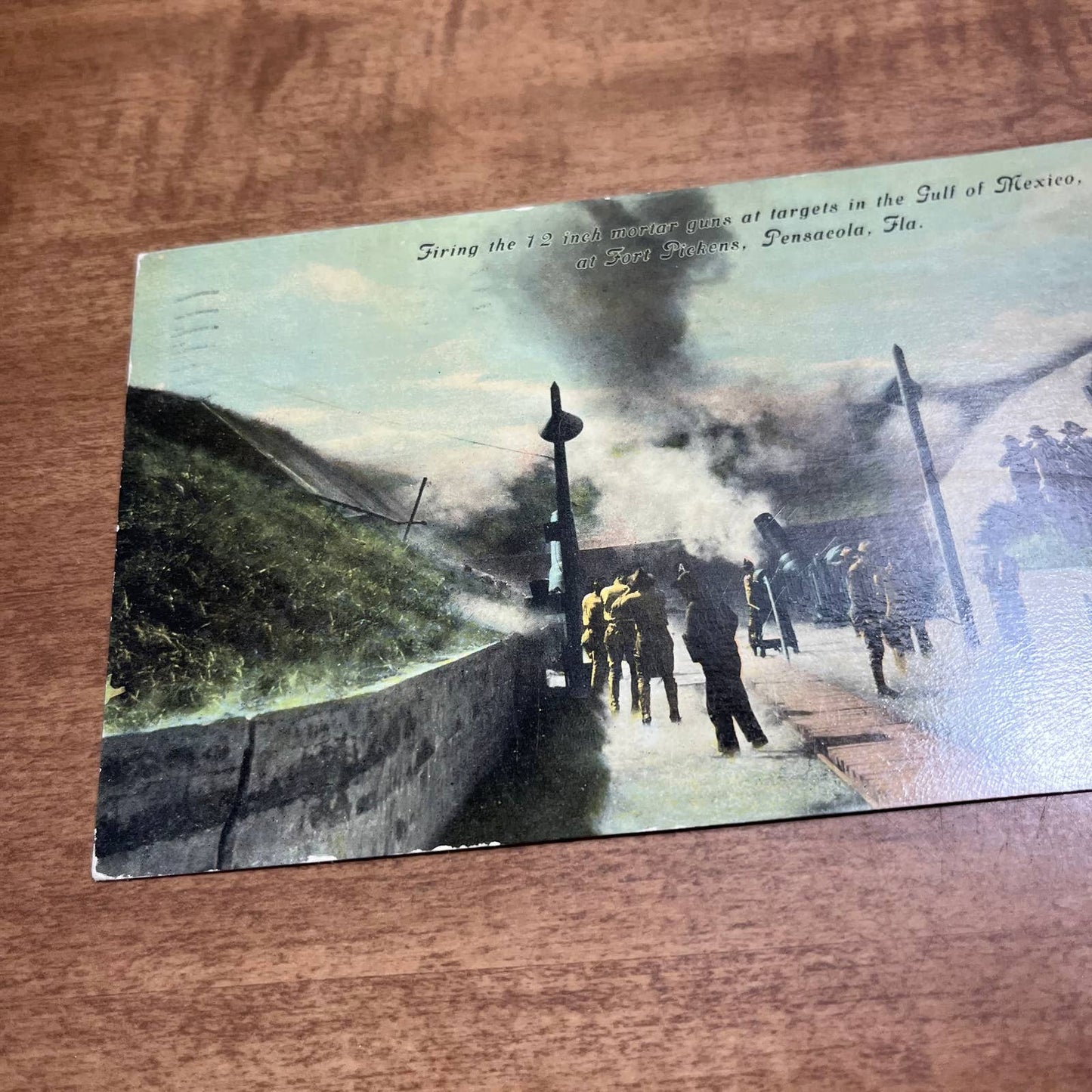 Antique 1911 Postcard Firing The 12 Inch Mortar at Fort Pickens Pensacola FL PA1