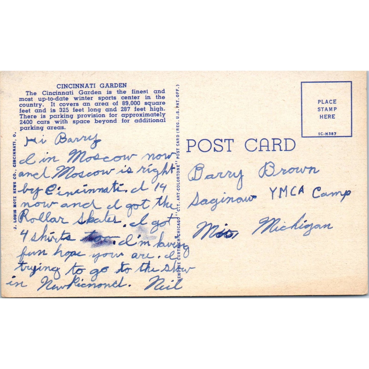 Cincinnati Garden Cincinnati Ohio Original Postcard TK1-24