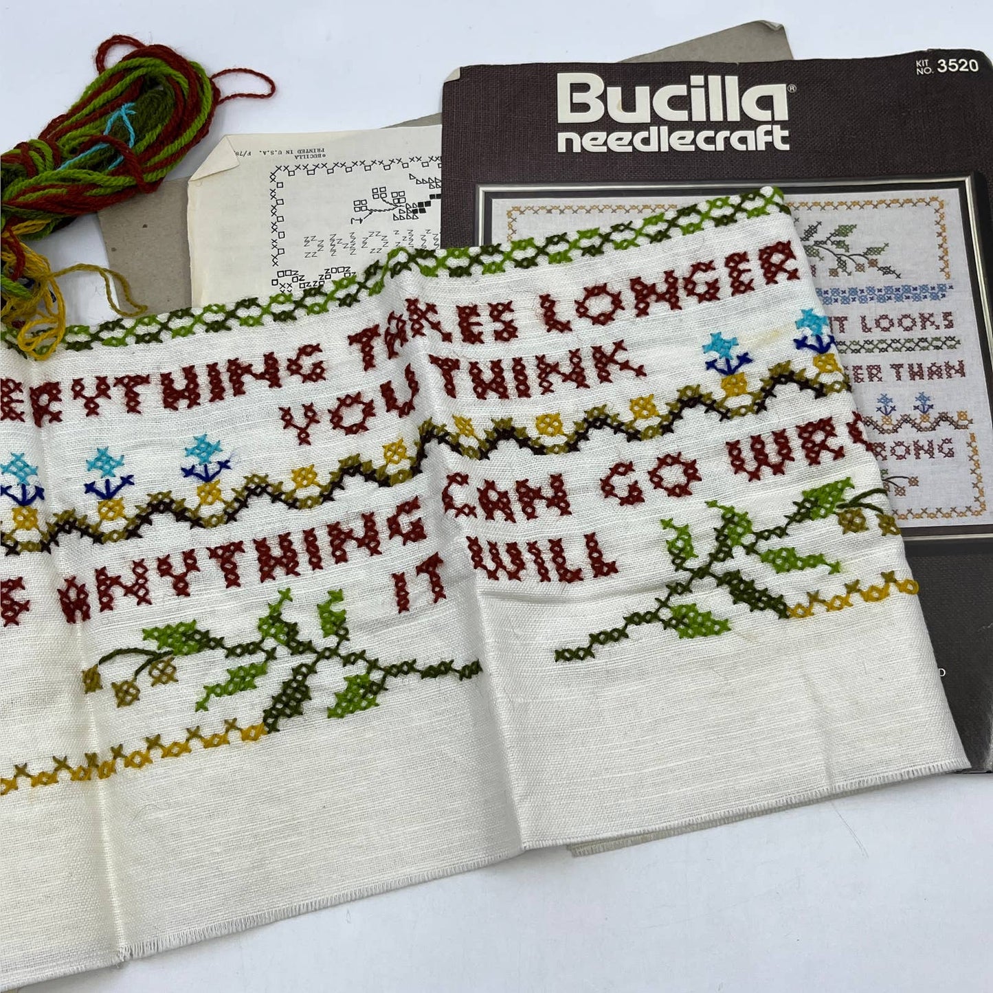 Vintage Bucilla Needlecraft 3520 Murph’s Law Sampler COMPLETE READY TO FRAME TC1