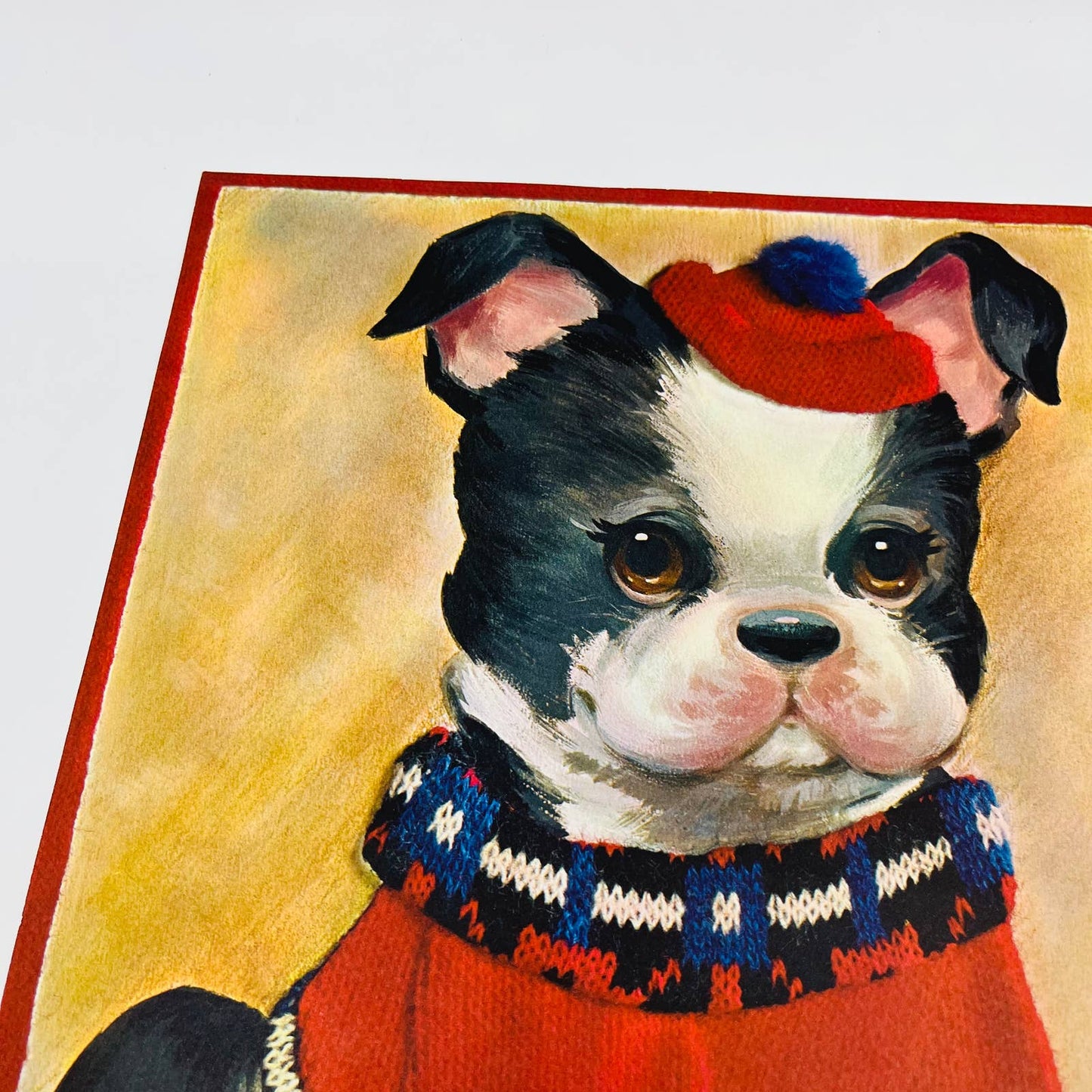 1968 Original Kitsch Boston Terrier Puppy Dog Print COLONIAL STUDIOS 11x14 FL2