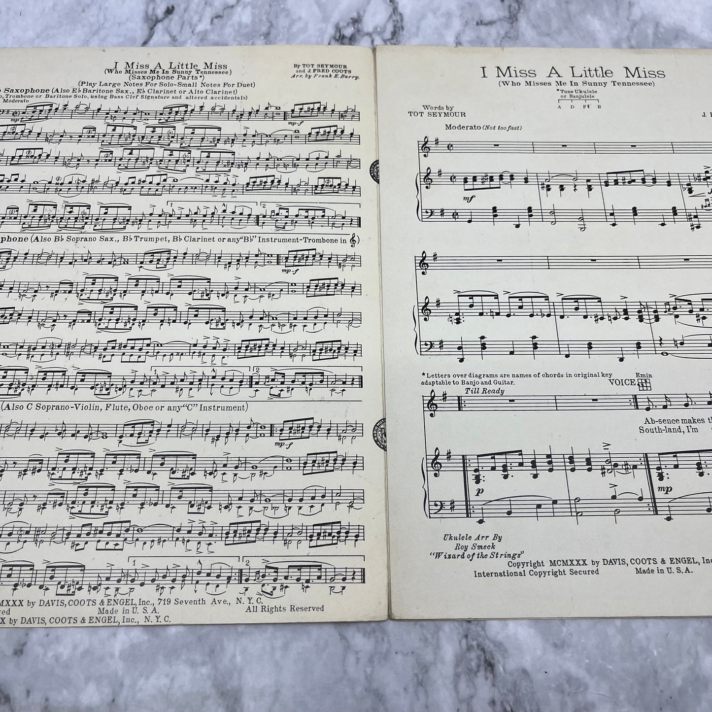 1930 I Miss A Little Miss (Who Misses Me In Sunny Tennessee) Sheet Music V41-1
