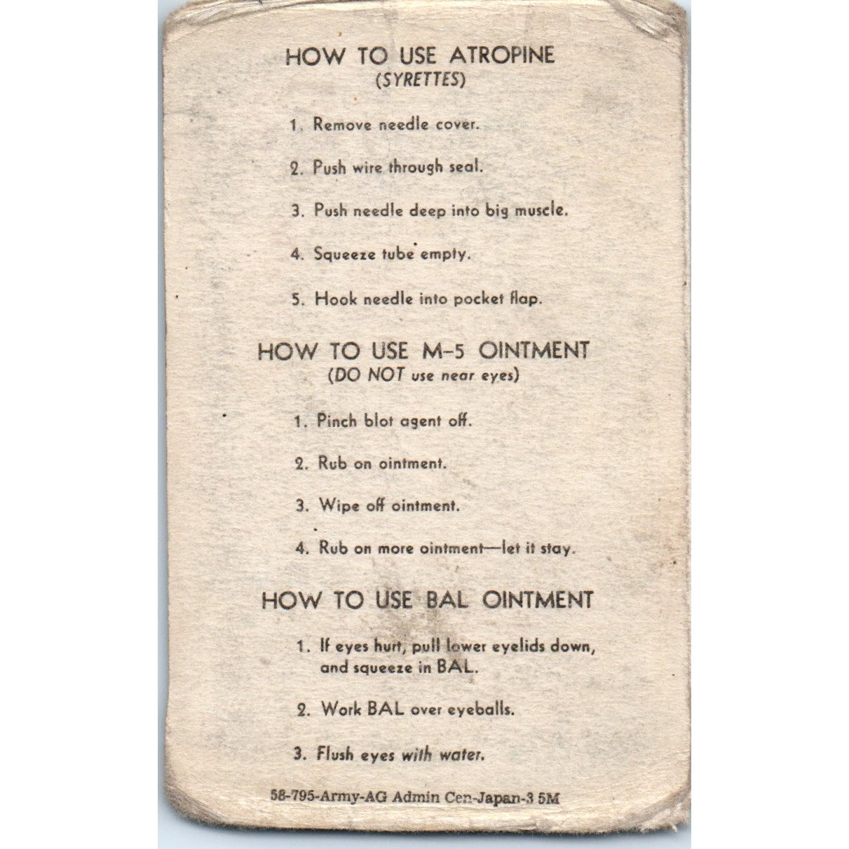 1954 Things To Do In a CBR Attack Dept. Of Army Pocket Card AF1-NES5