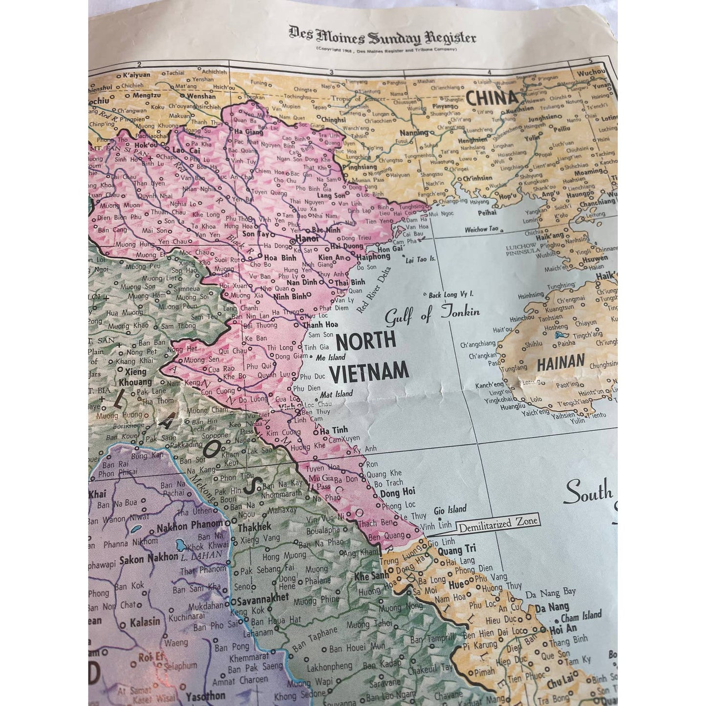 1969 The Vietnam Area Map Des Moines Sunday Register 23 1/2” x 14 1/2” FL3