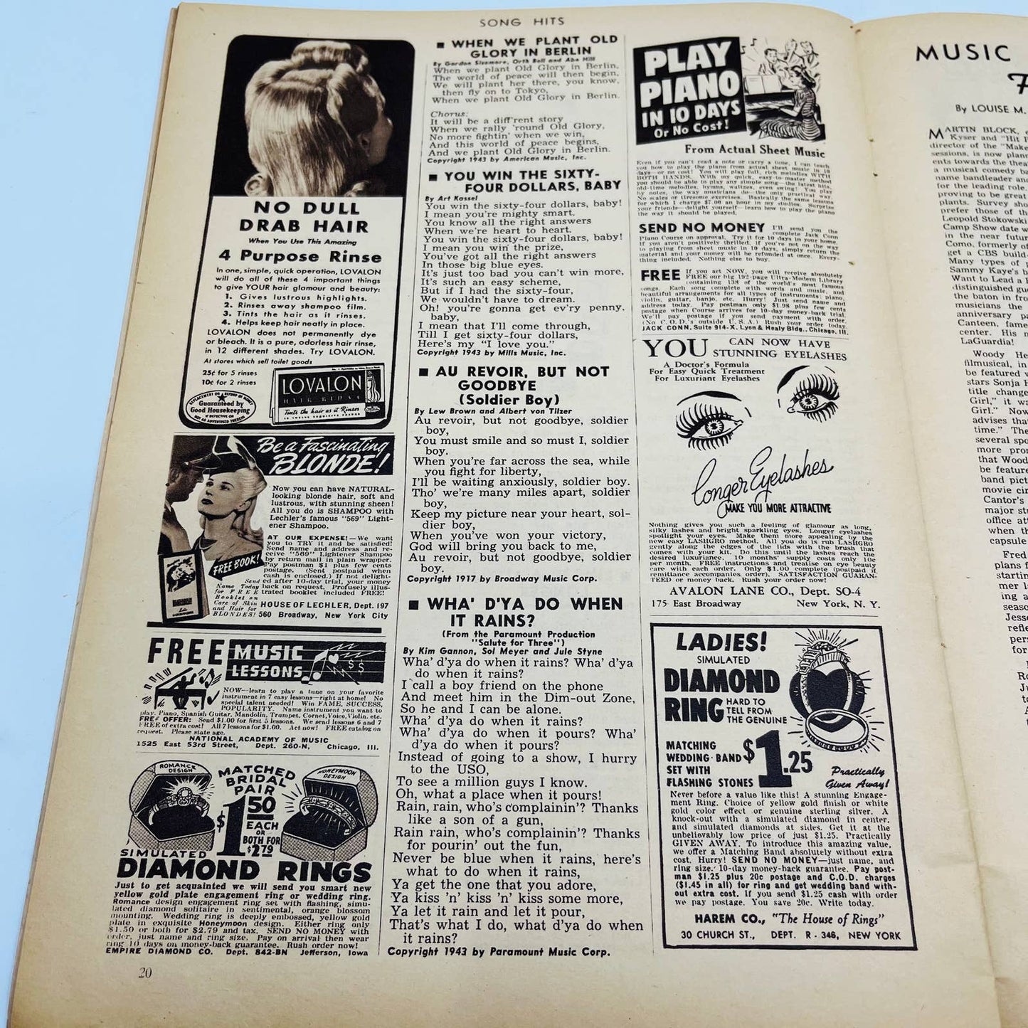 July 1943 Song Hits Magazine & Sheet Music Oklahoma Dixie Bing Crosby BA4