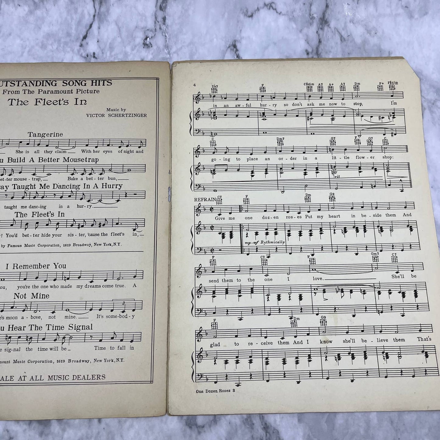 Vintage Sheet Music 1942 One Dozen Roses Voice Piano Ukulele Dick Jurgens TH5