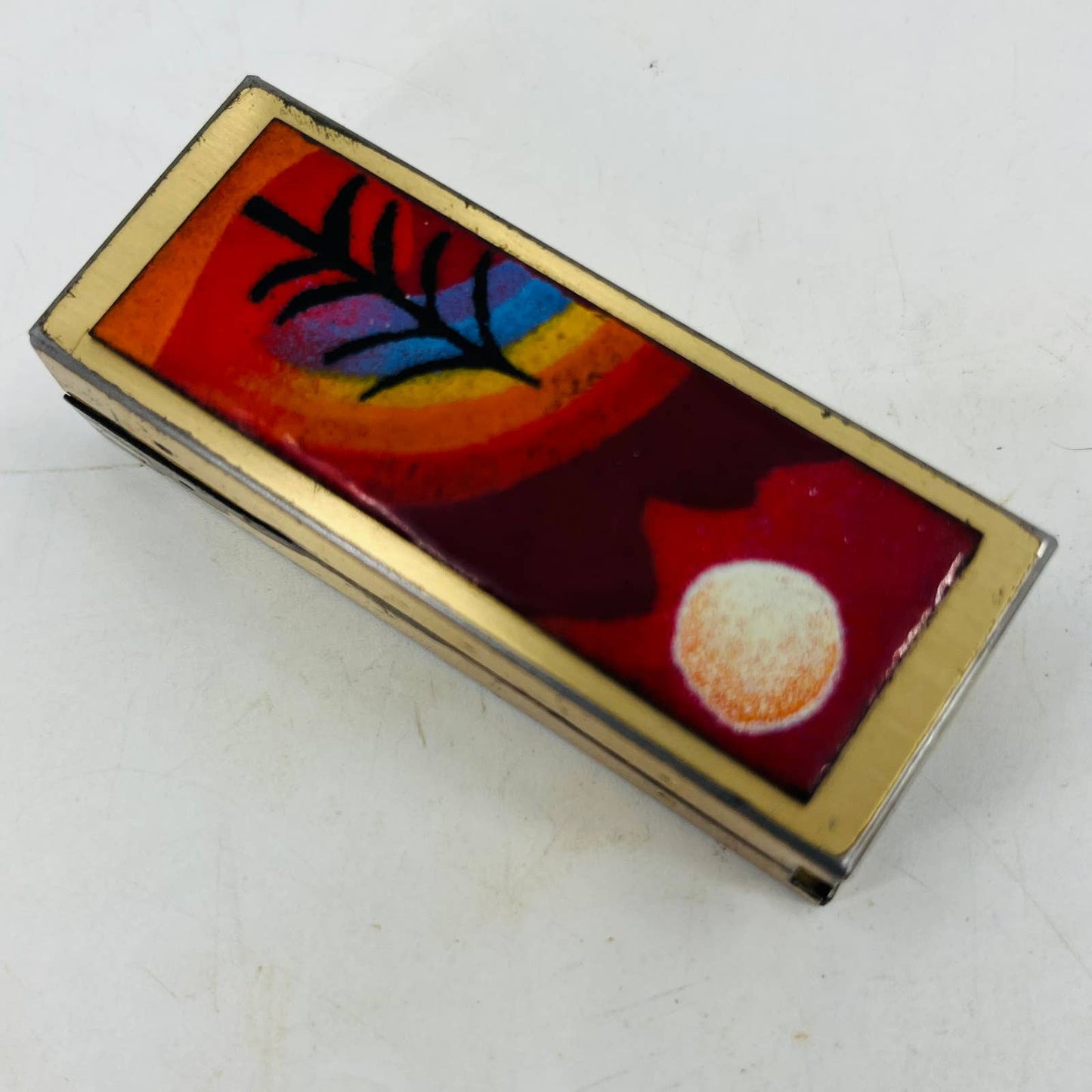 Vintage Brass and Enamel Southwest Sunset Scene Disposable Lighter Case SA8