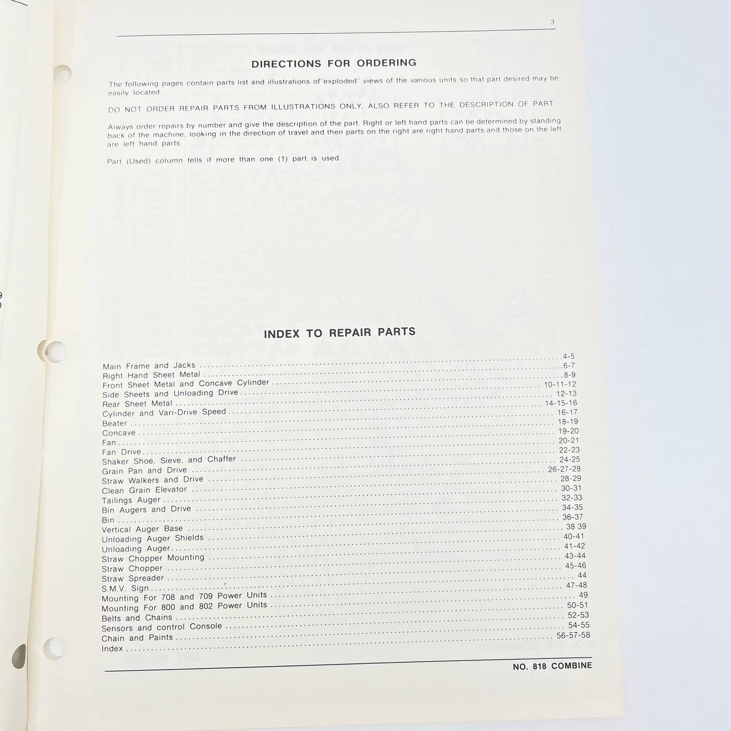 Original 1981 New Idea Repair Parts List US-64 for 818 Combine TB9