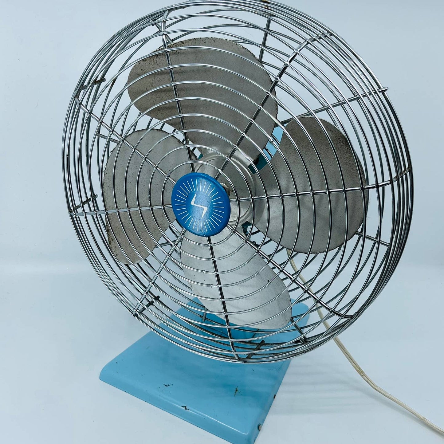 1950s MCM Mod Atomic Superior Electric Fan Teal Oscillating Metal 15” WORKS