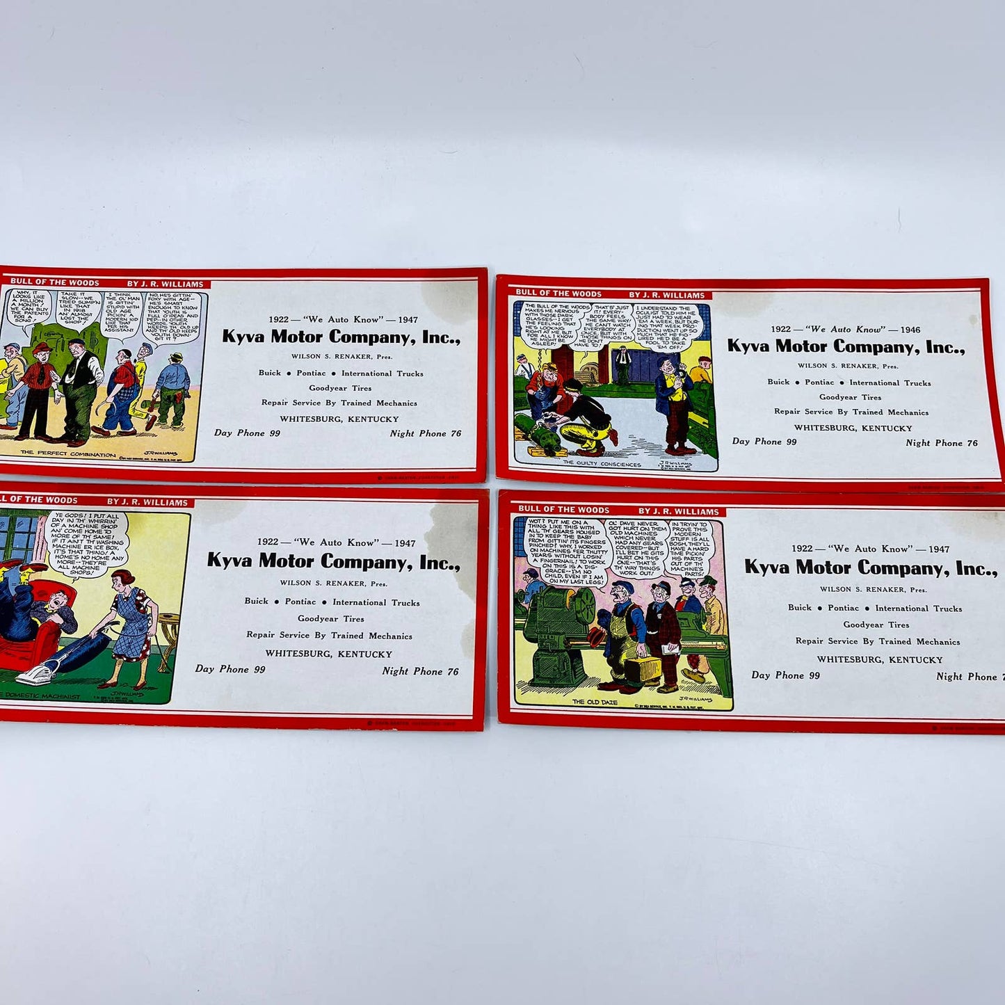 VTG Cartoon Blotter Card Set of 4 Kyla Motor Company Whitesburg KY SC9