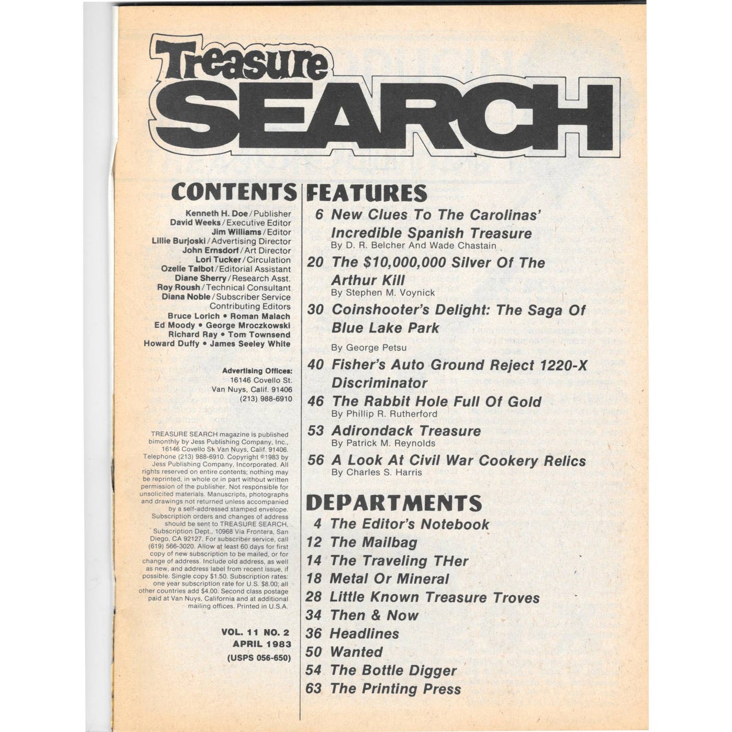 Treasure Search Magazine 1983 April Metal Detecting Gold Diamonds M2