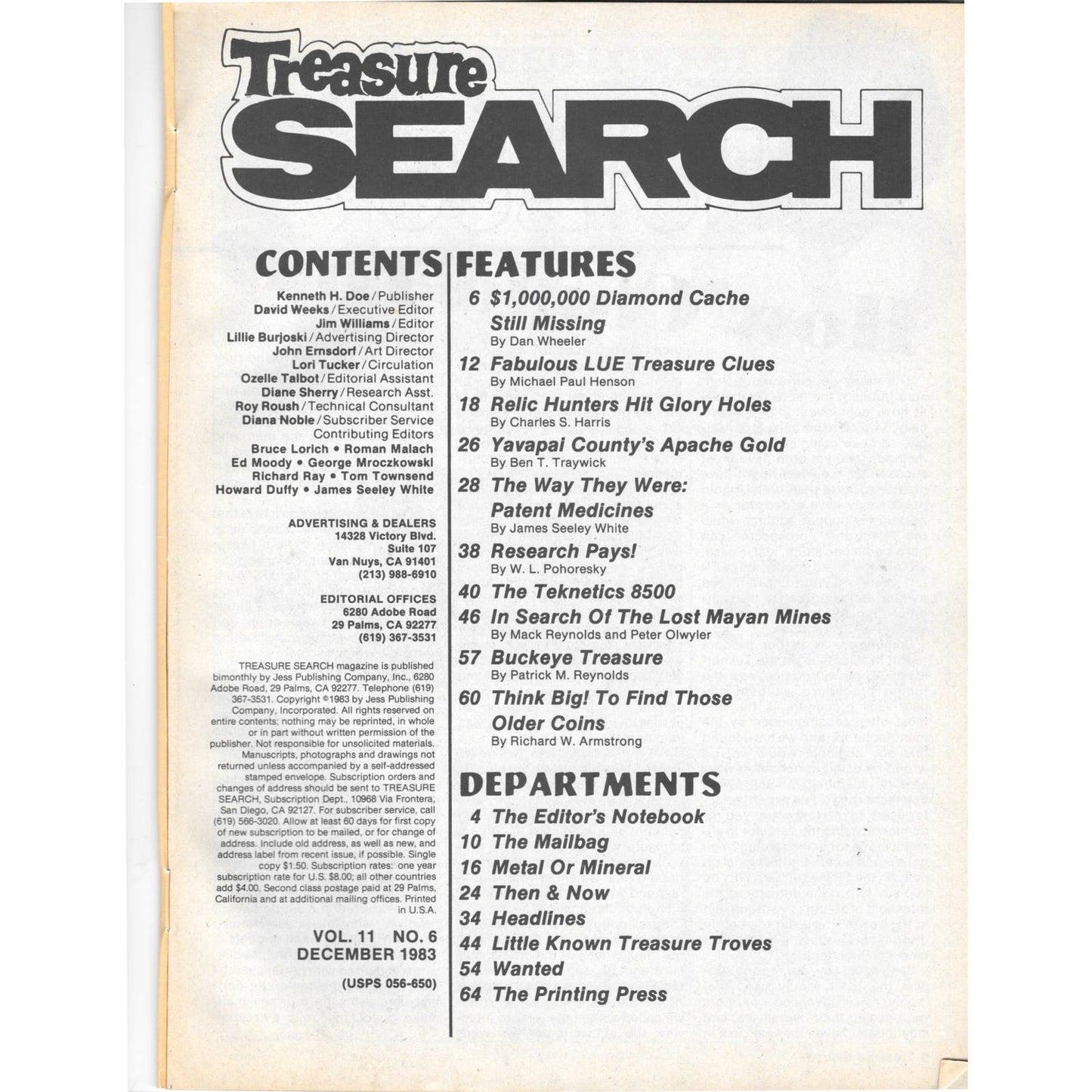 Treasure Search Magazine 1983 December Metal Detecting Gold Diamonds M2