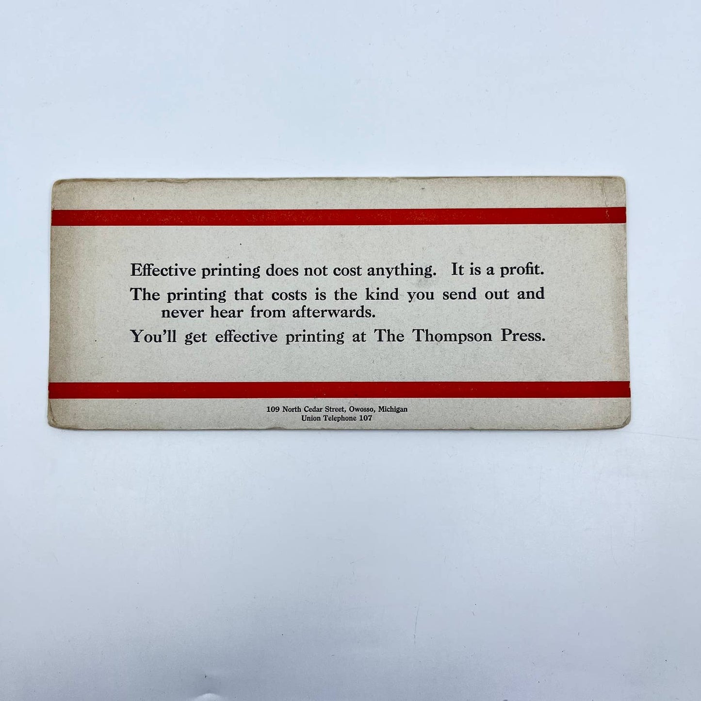 1910s Blotter Card Orange Stripes The Thompson Press Printing Owosso MI SC9