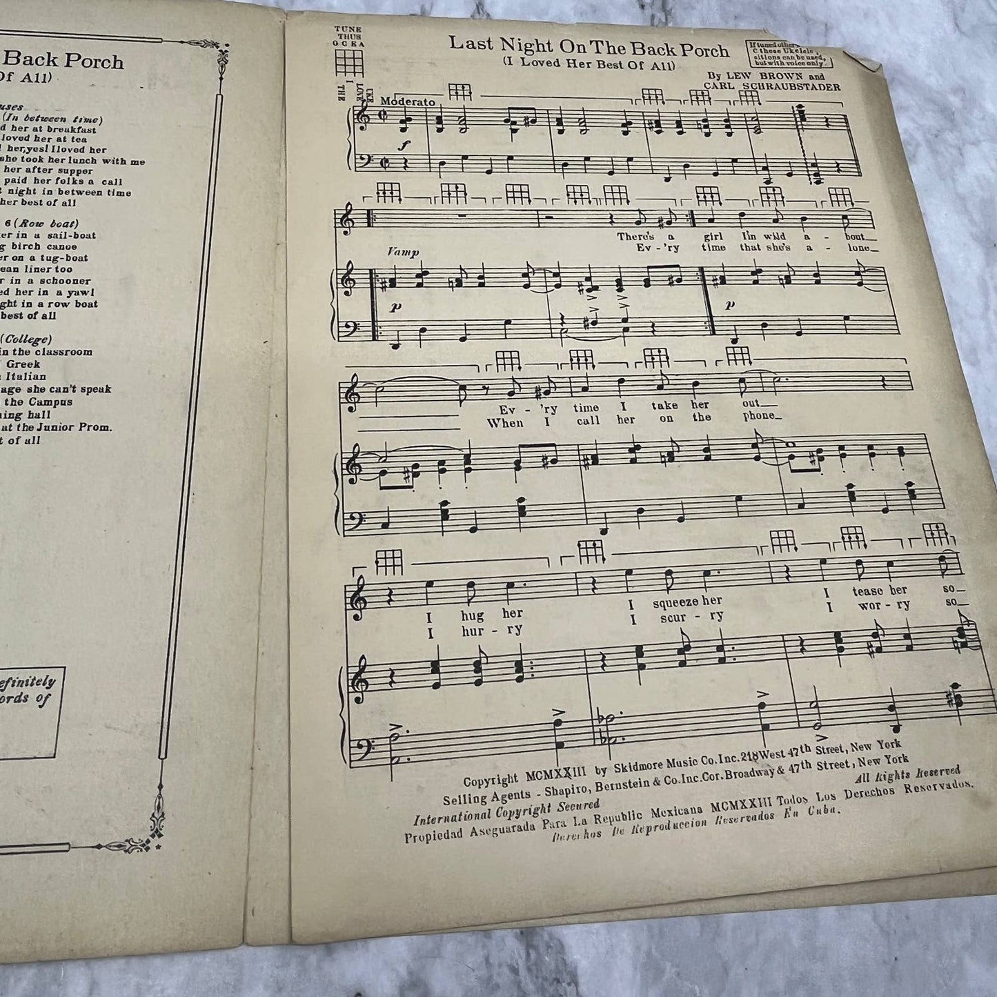 Last Night on the Back Porch Lew Brown 1923 Sheet Music TK2-SM4