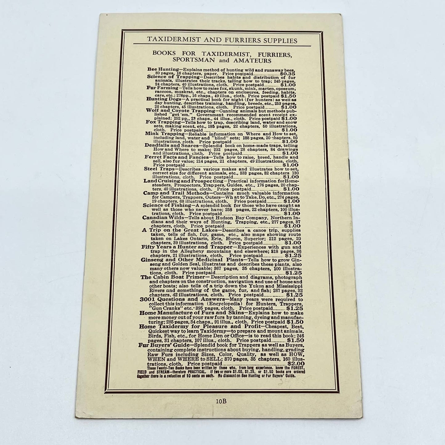 c1910 G. Schoepfer Glass Eyes Catalog Taxidermist & Furrier Supplies NY TF7